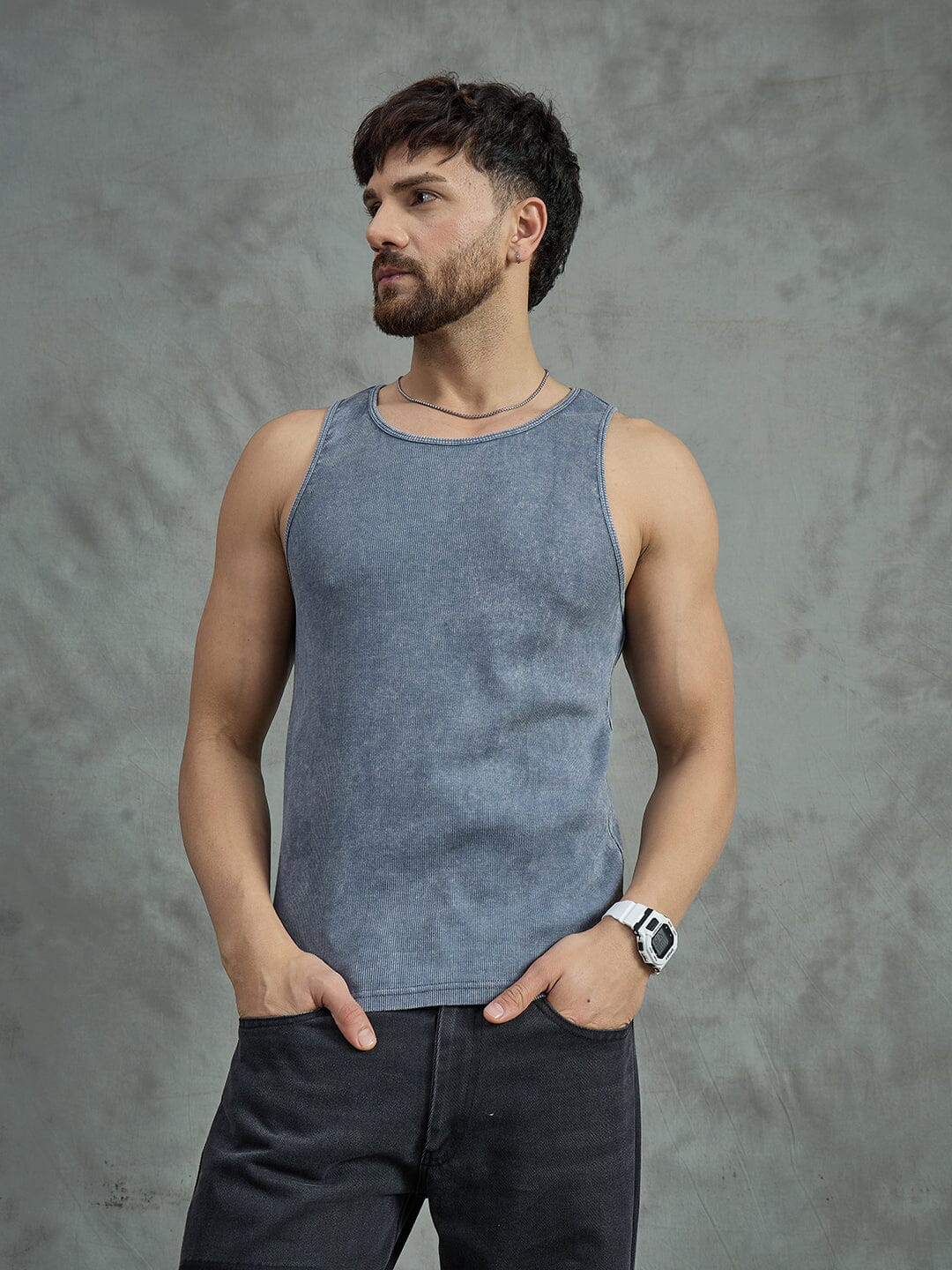 Cement Dyed Ribbed Vest
