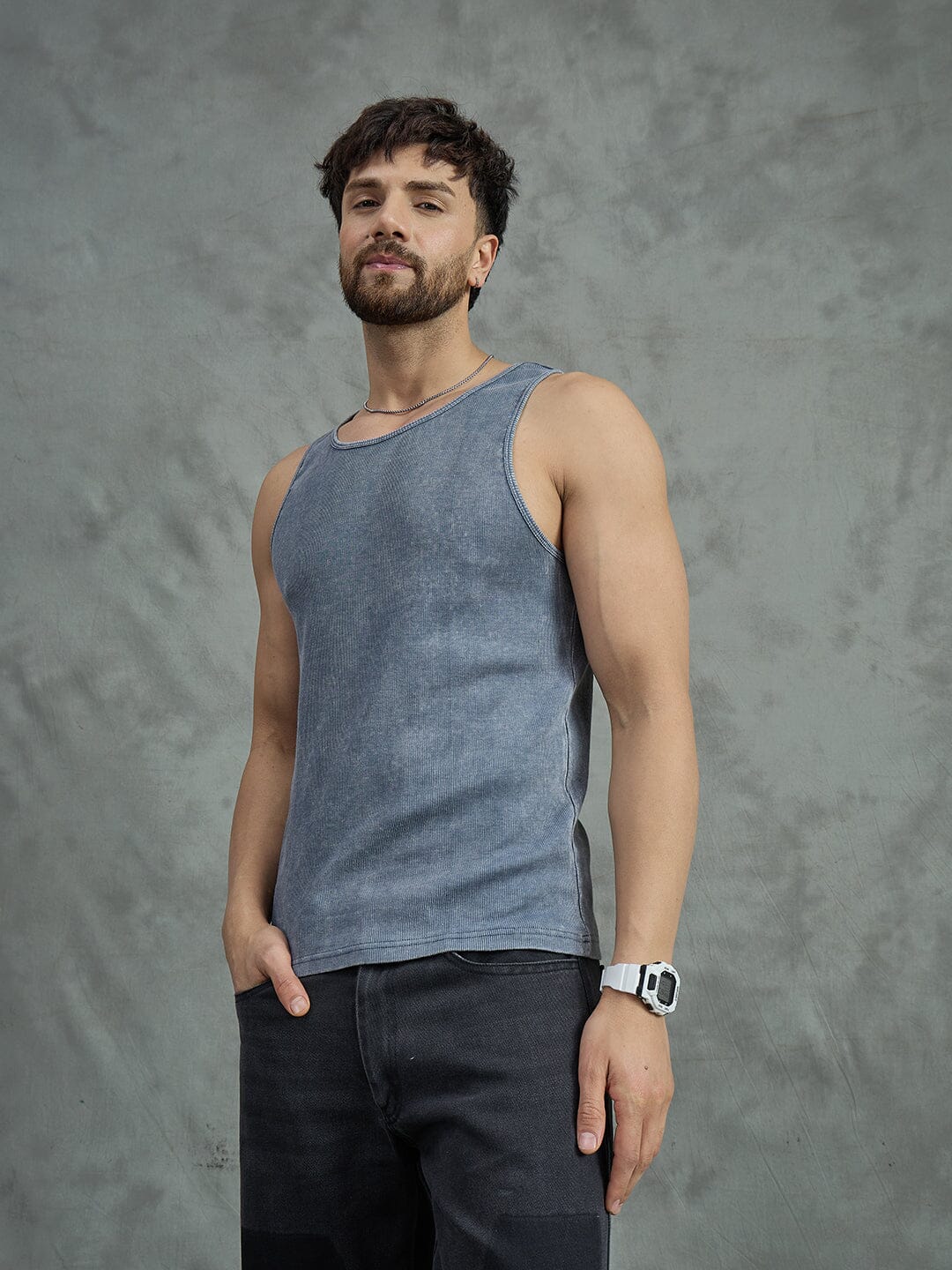 Cement Dyed Ribbed Vest