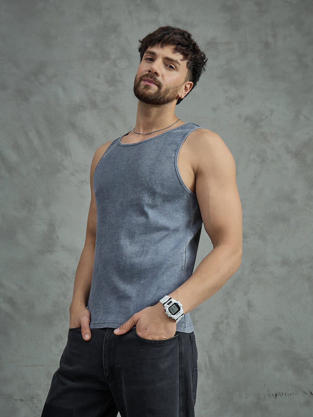 Cement Dyed Ribbed Vest