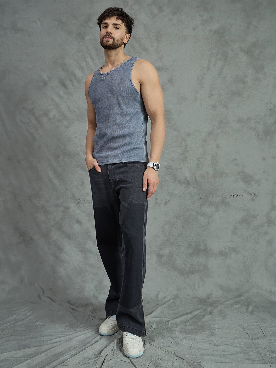 Cement Dyed Ribbed Vest