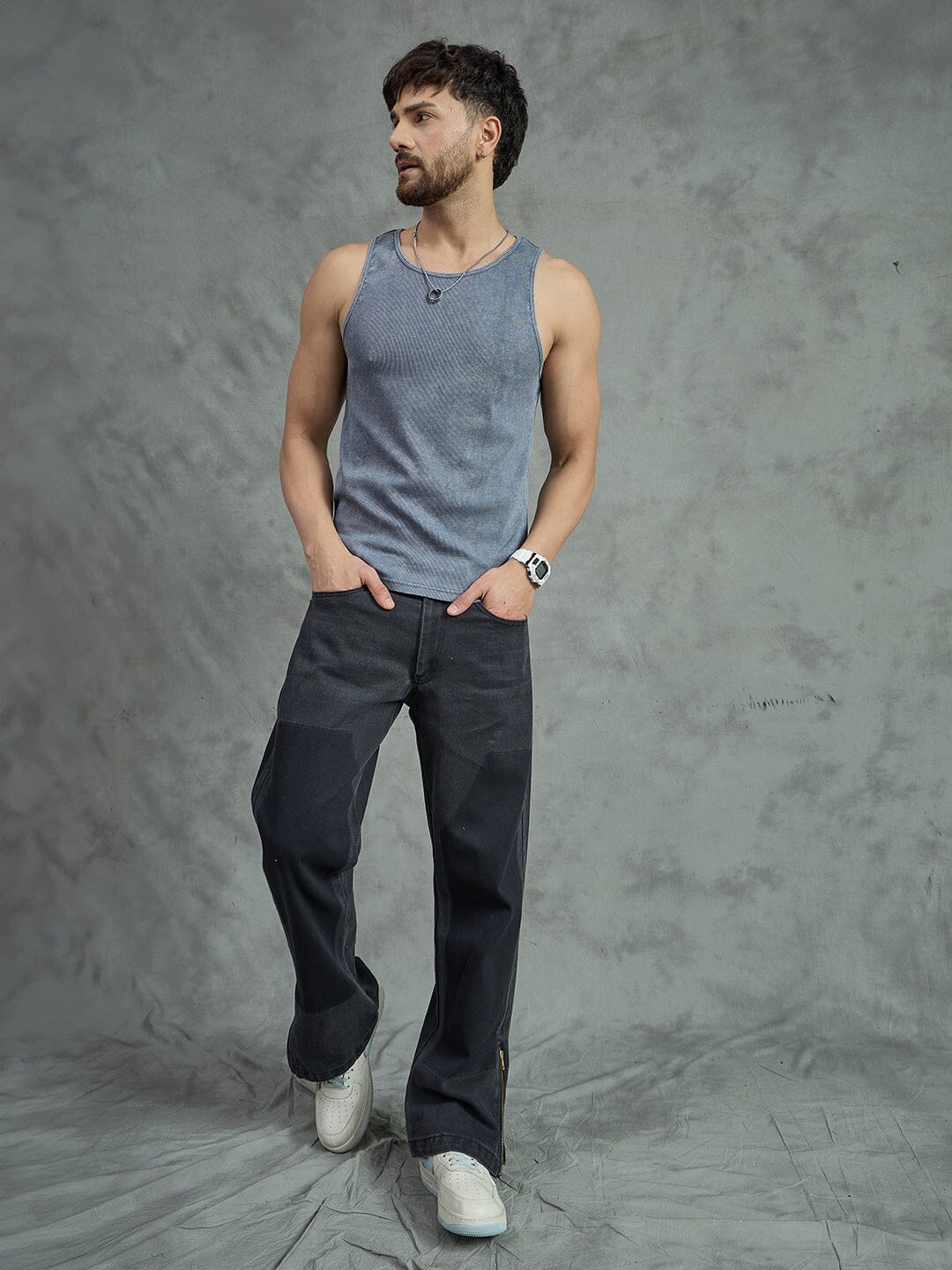 Cement Dyed Ribbed Vest