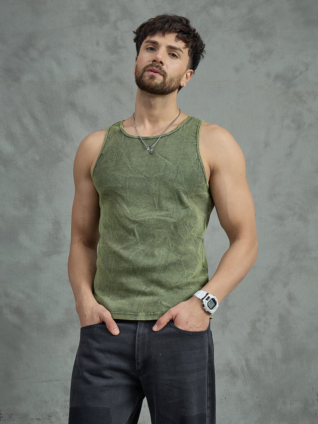 Green Acid Ribbed Vest