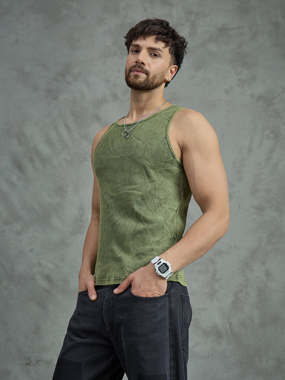 Green Acid Ribbed Vest