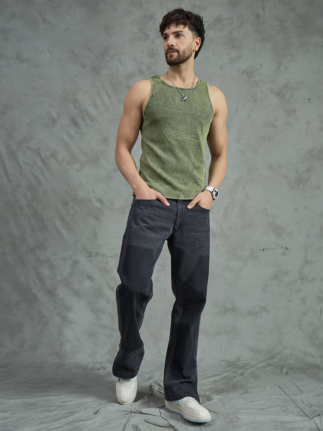 Green Acid Ribbed Vest