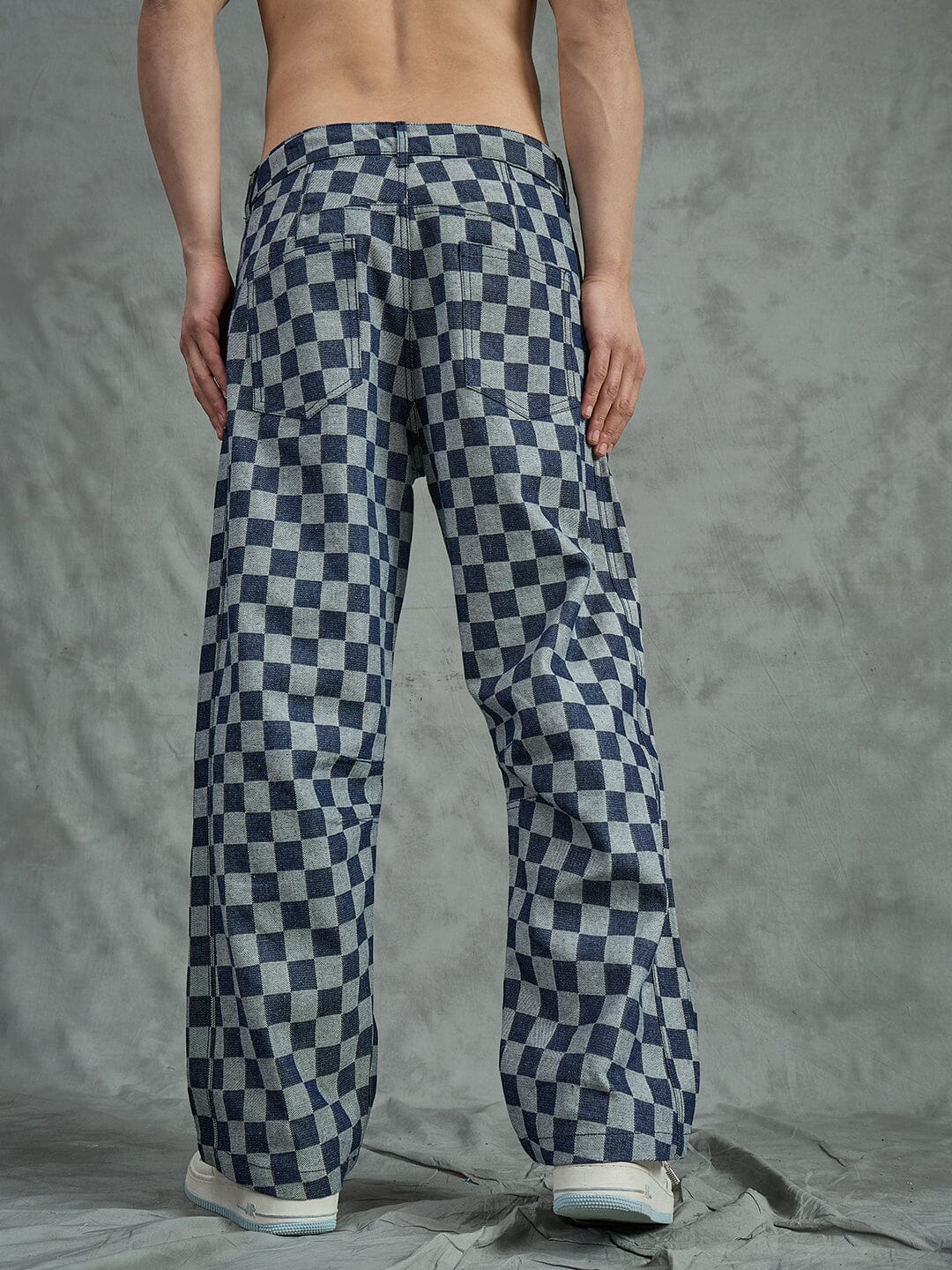 Indigo Checkered Baggy Japanese Cropped Denim