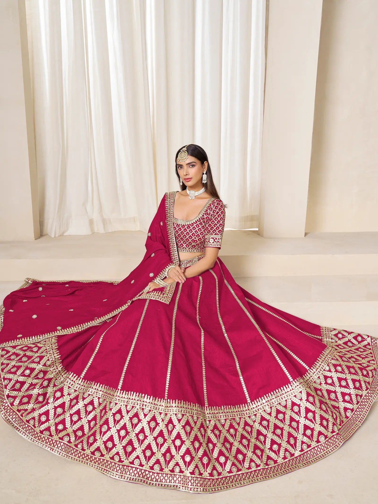 Red Art Silk Embroidery Work Lehenga Choli - qivii