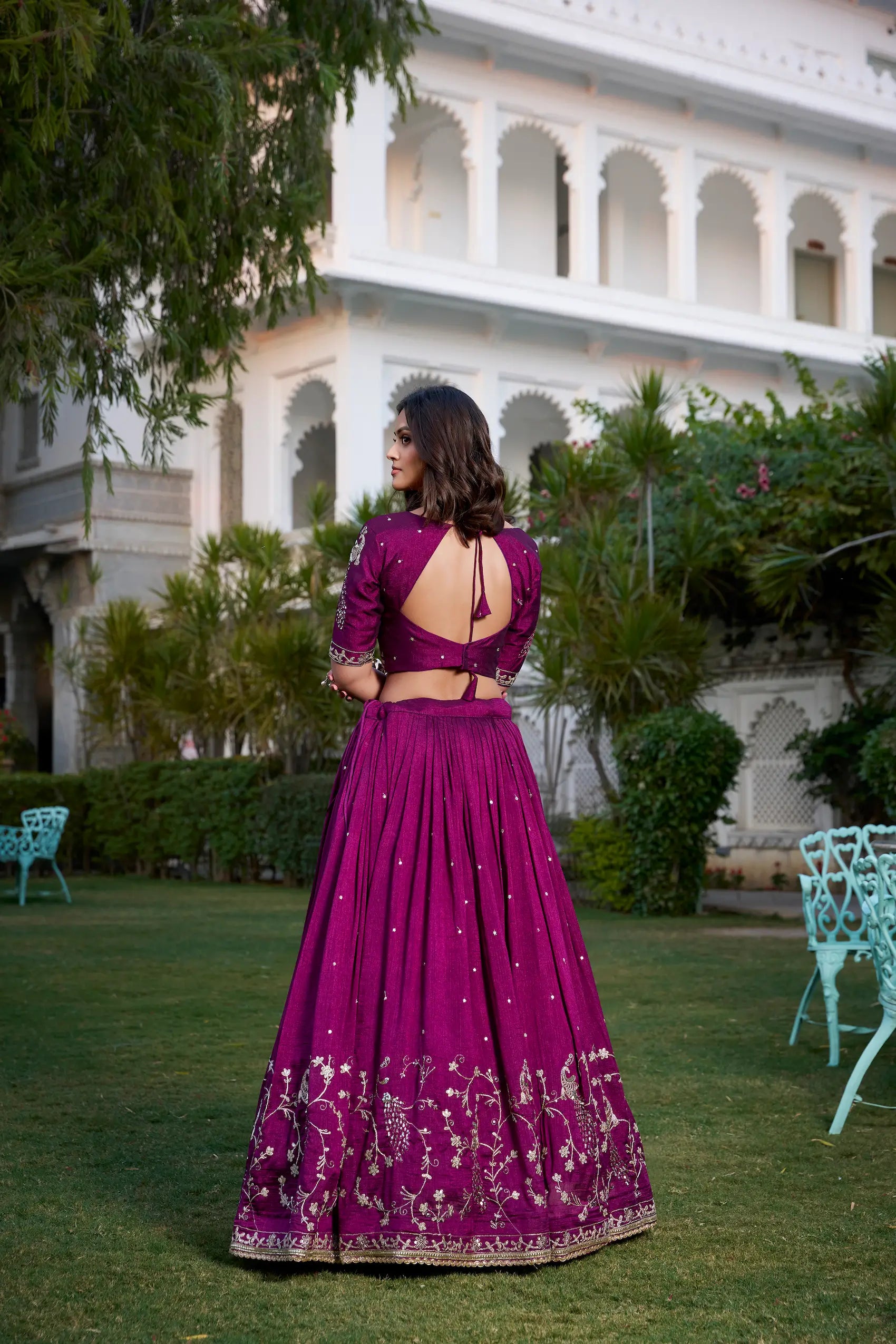 Wine Vichitra Silk Lehenga Choli Sequins and Thread Embroidery Work | Ready To Wear - qivii