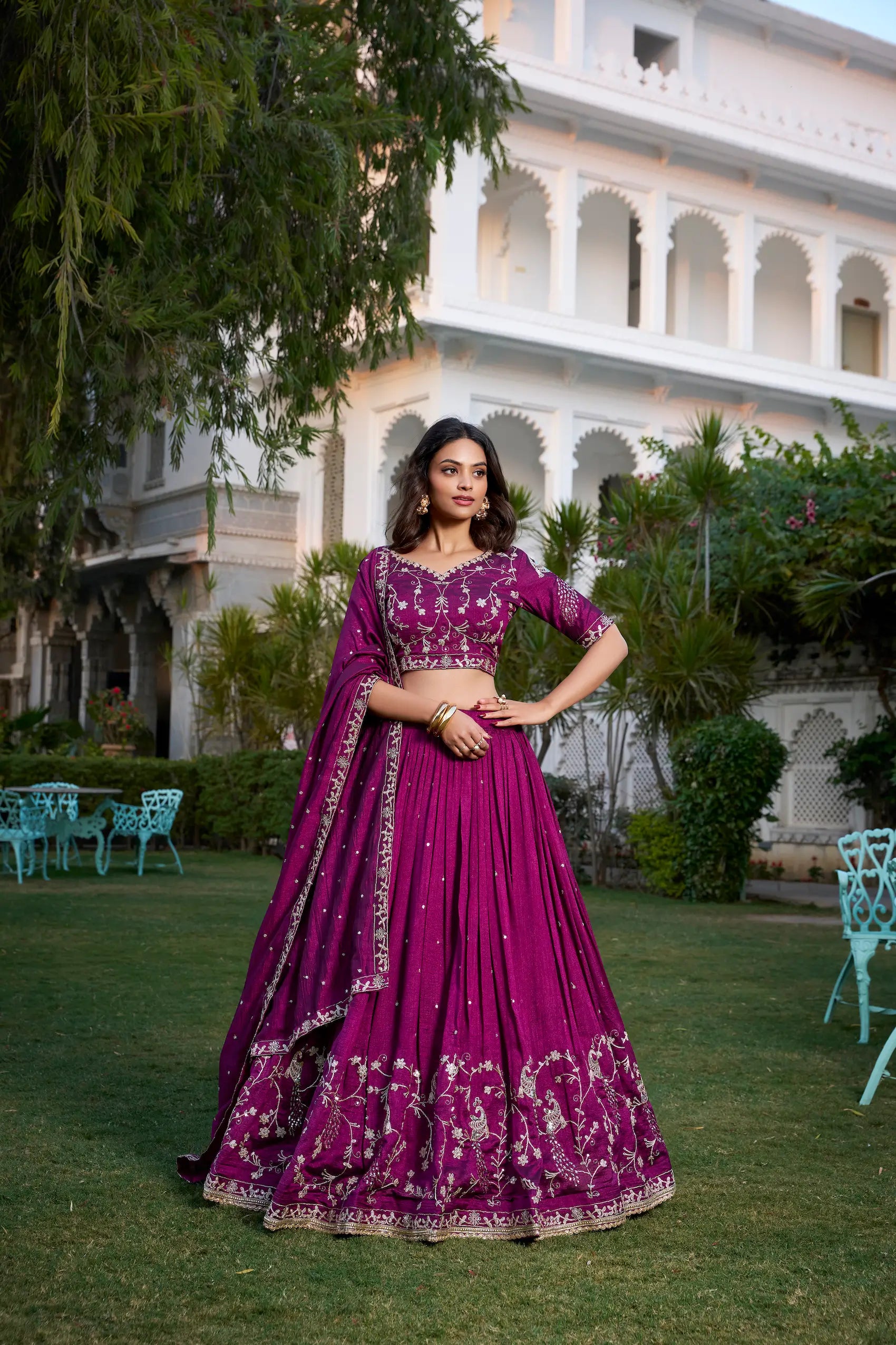 Wine Vichitra Silk Lehenga Choli Sequins and Thread Embroidery Work | Ready To Wear - qivii