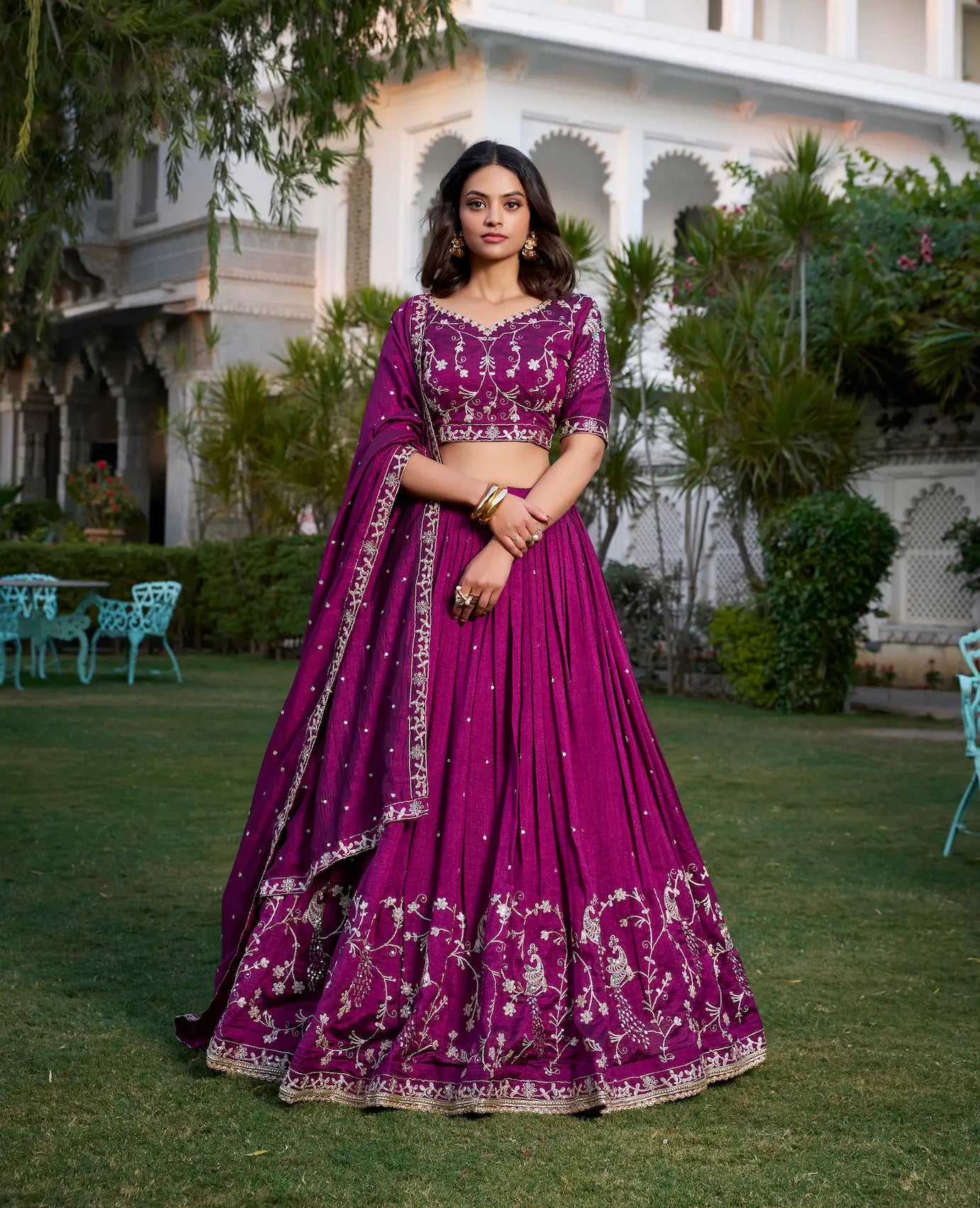 Wine Vichitra Silk Lehenga Choli Sequins and Thread Embroidery Work | Ready To Wear - qivii