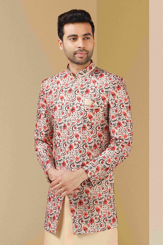 Men's Multi Color Art Banarasi Digital Printed Indo Western Set