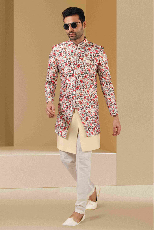 Men's Multi Color Art Banarasi Digital Printed Indo Western Set