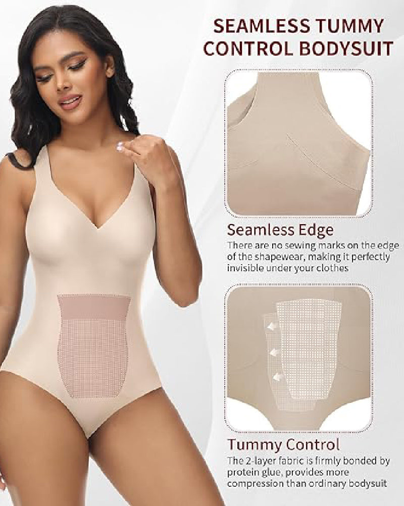 Shapshe® Women's Tummy Control Seamless Ice Silk Summer Bodysuit Compression V Neck Body Shaper