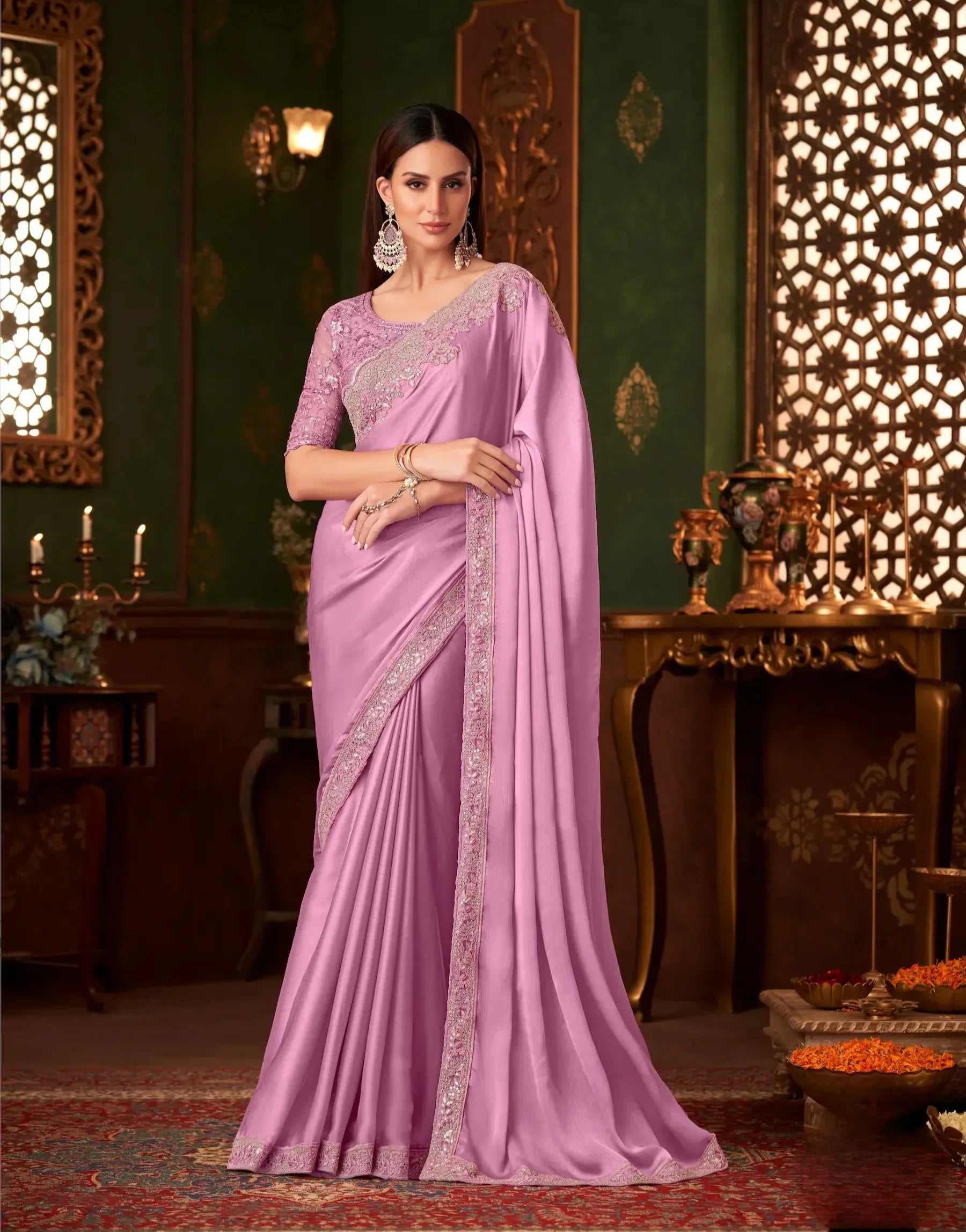 Pastel Pink Chiffon Party Wear Saree With Thread & Sequence Embroidery Work - qivii