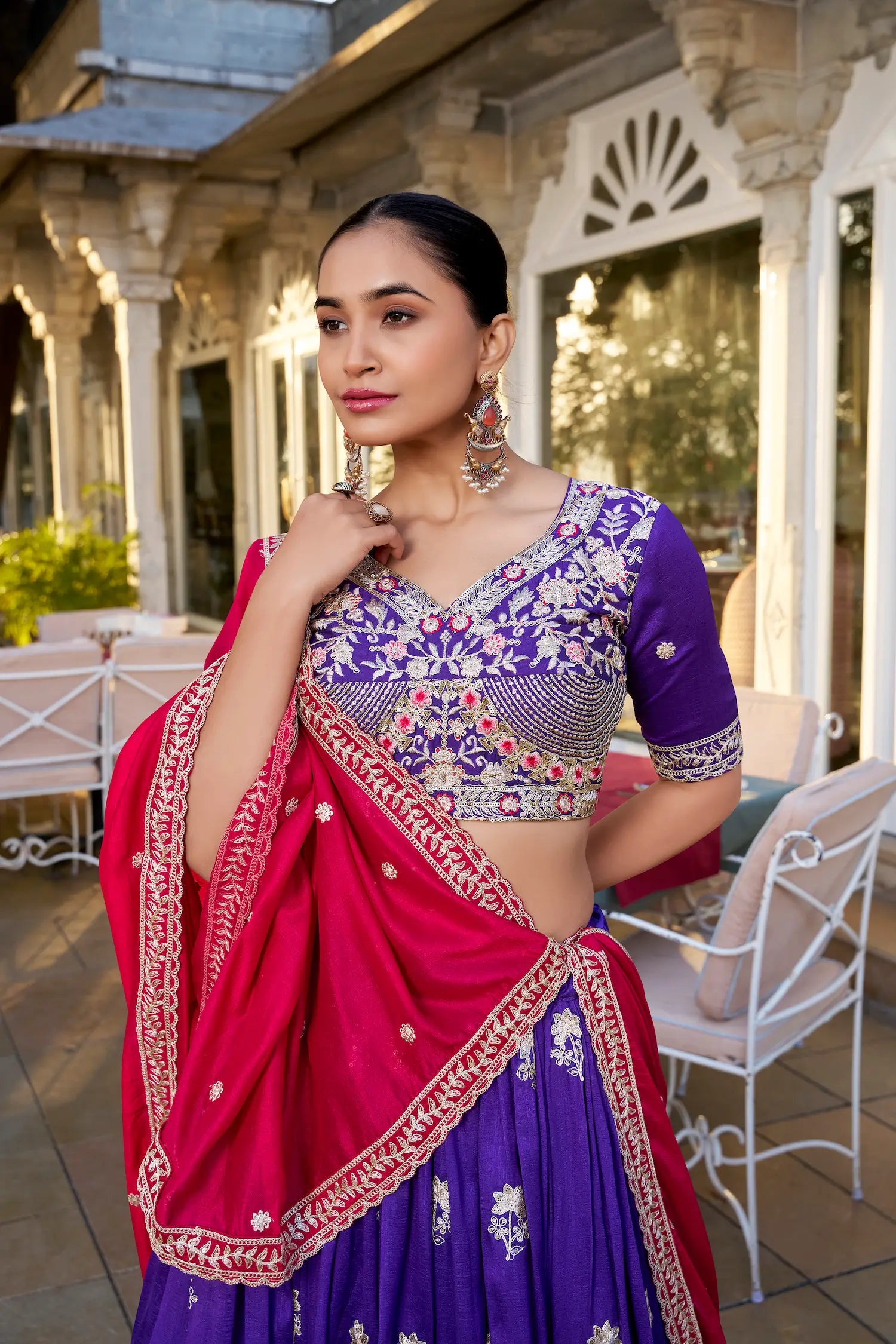 Purple Vichitra Silk Lehenga Choli With Sequins & Thread Embroidery Work | Ready To Wear - qivii