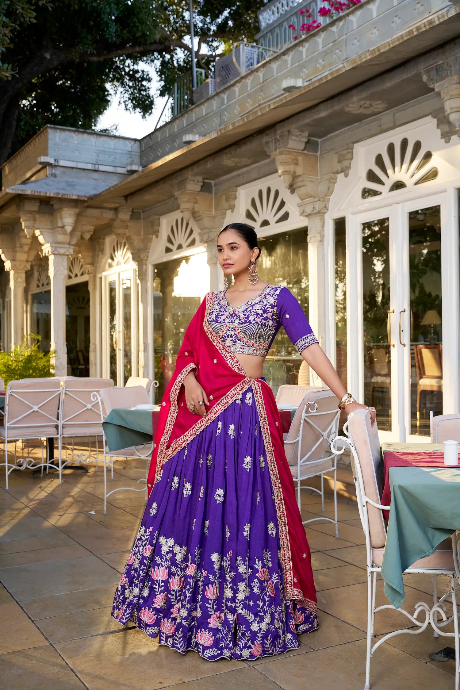 Purple Vichitra Silk Lehenga Choli With Sequins & Thread Embroidery Work | Ready To Wear - qivii