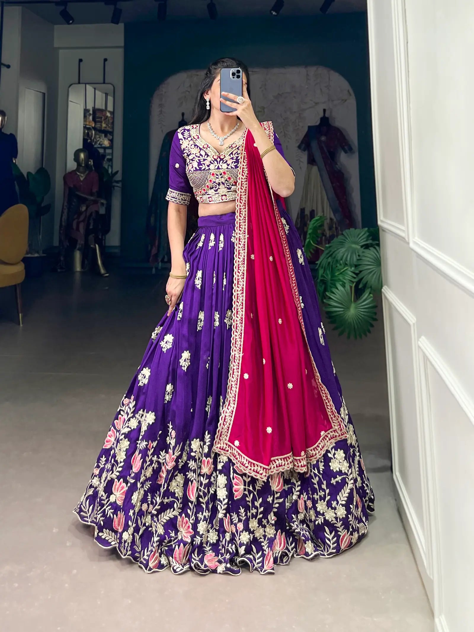 Purple Vichitra Silk Lehenga Choli With Sequins & Thread Embroidery Work | Ready To Wear - qivii