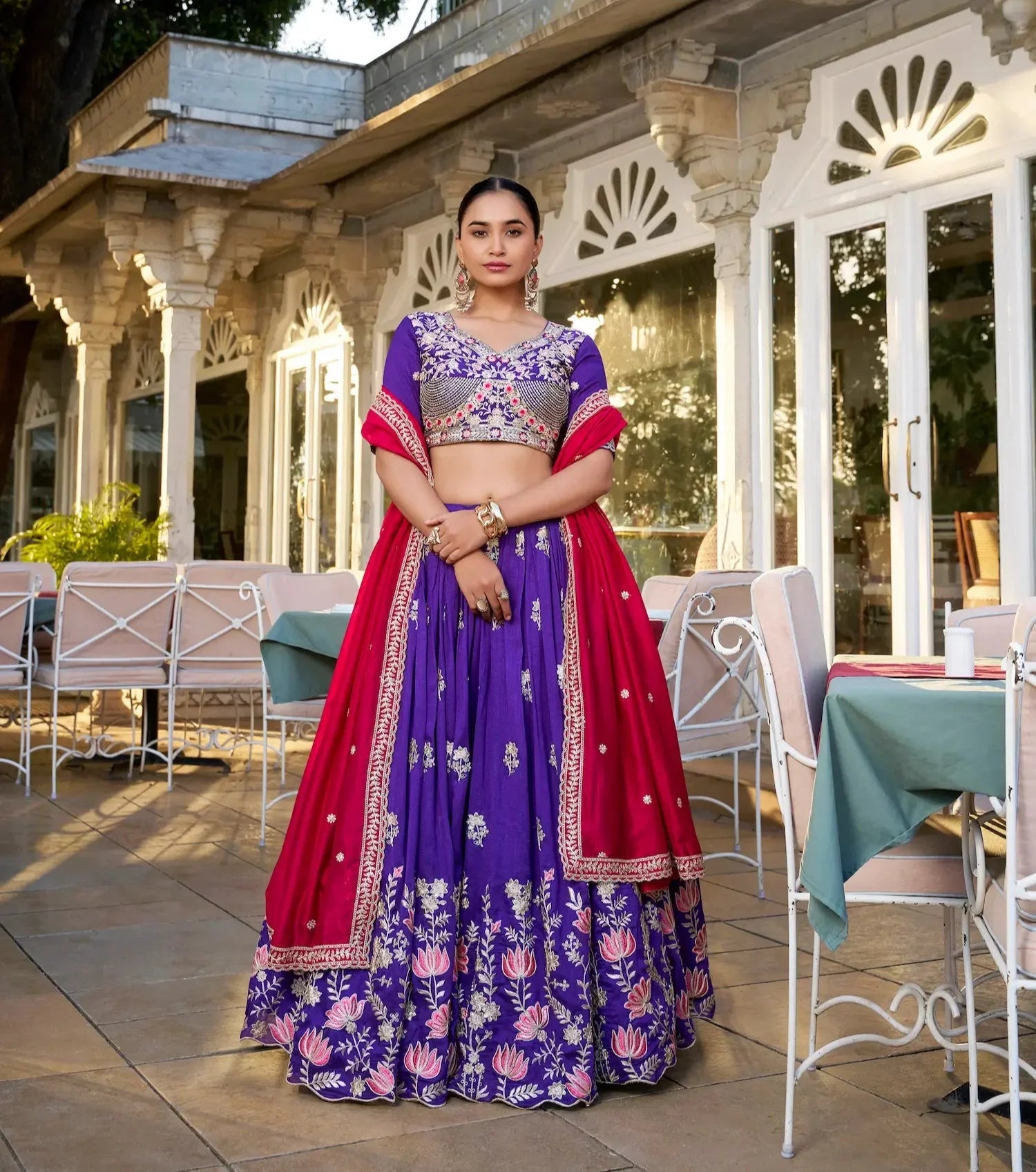 Purple Vichitra Silk Lehenga Choli With Sequins & Thread Embroidery Work | Ready To Wear - qivii