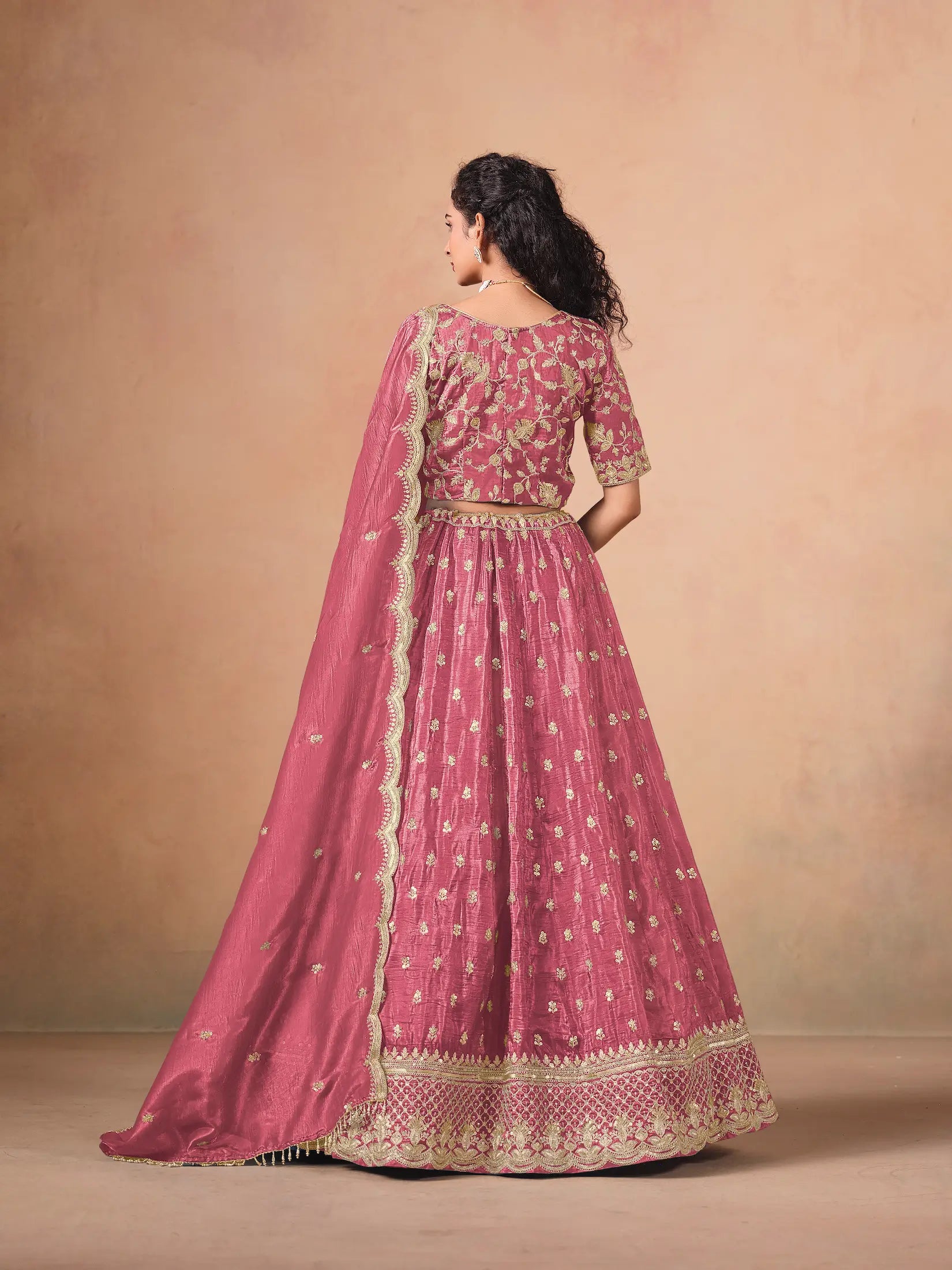 Tulip Pink Organza Embroidery Work Lehenga Choli - qivii