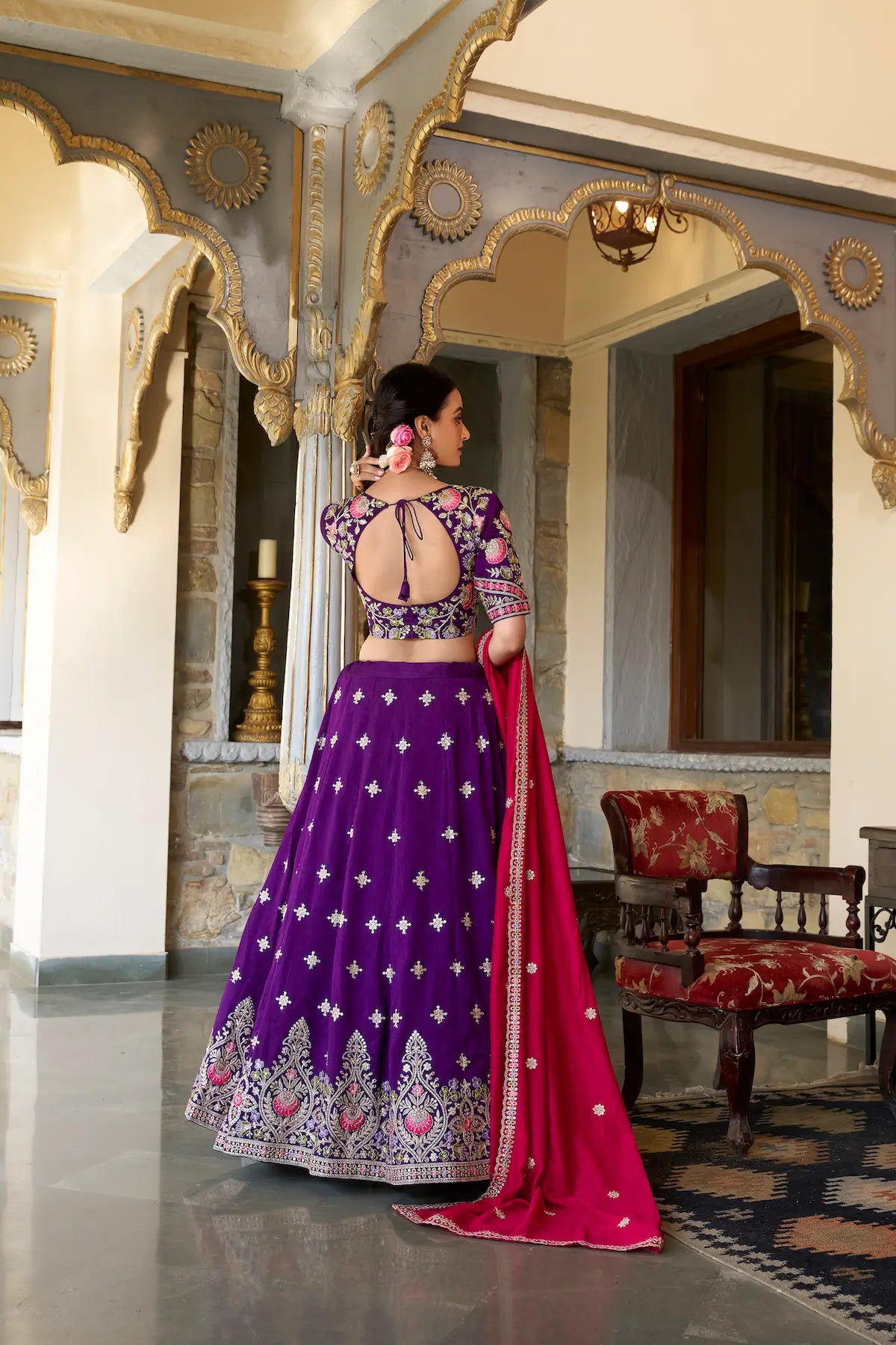 Purple Vichitra Silk Lehenga Choli With Sequins and Thread Embroidery | Ready To Wear - qivii
