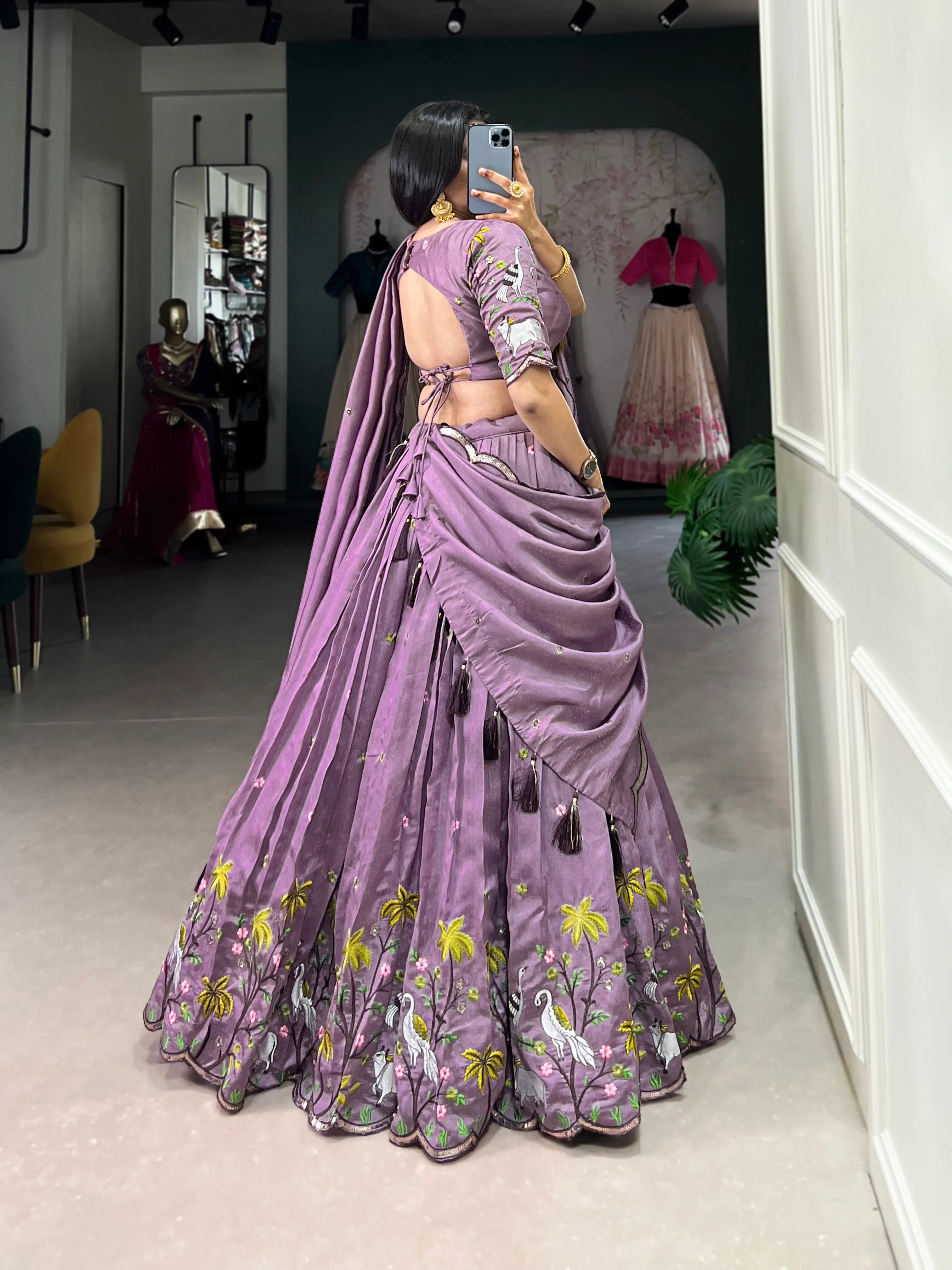 Lavender Shimmer Silk Sequins and Thread Embroidery Work Lehenga Choli | Ready To Wear - qivii