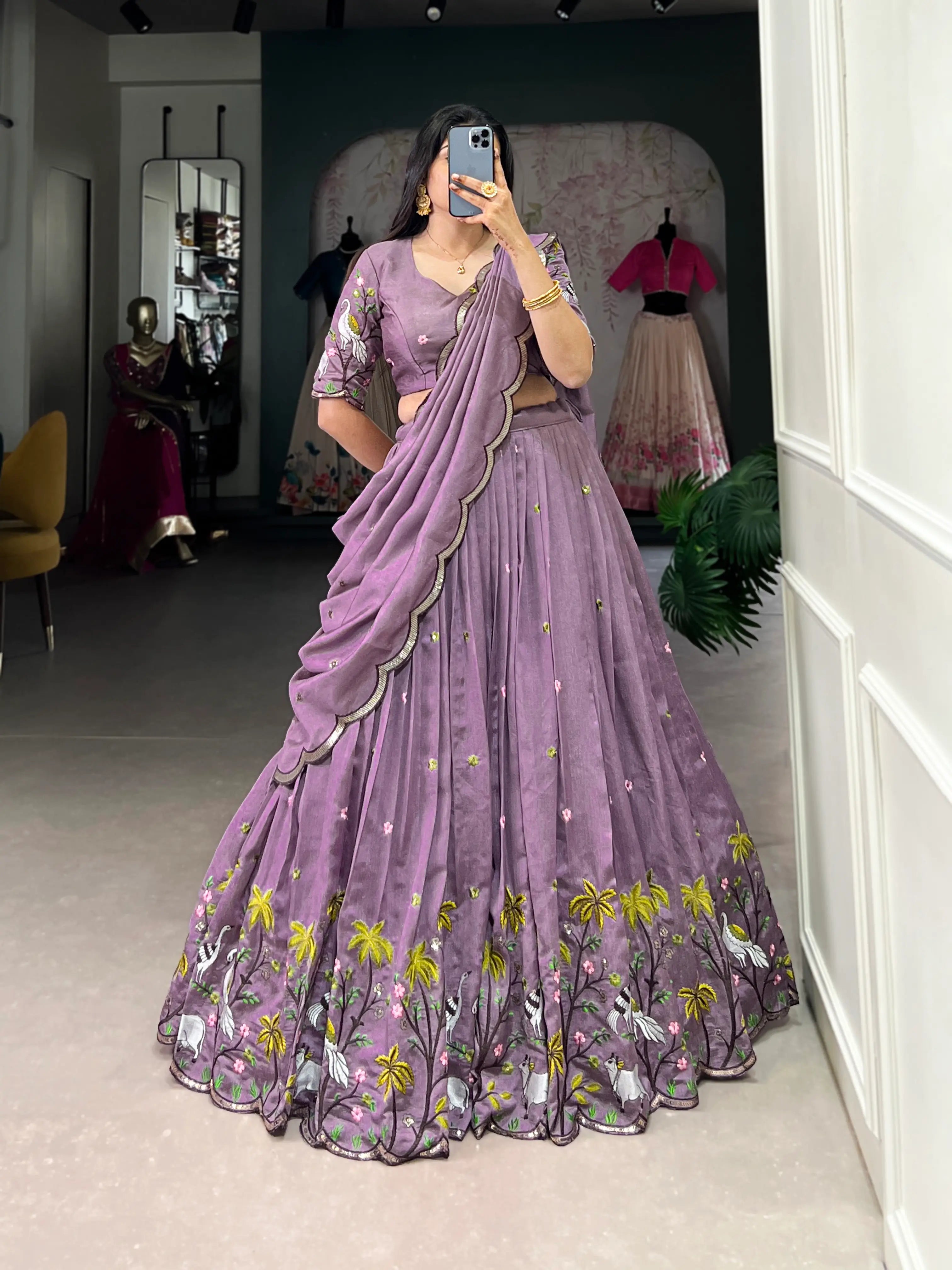 Lavender Shimmer Silk Sequins and Thread Embroidery Work Lehenga Choli | Ready To Wear - qivii