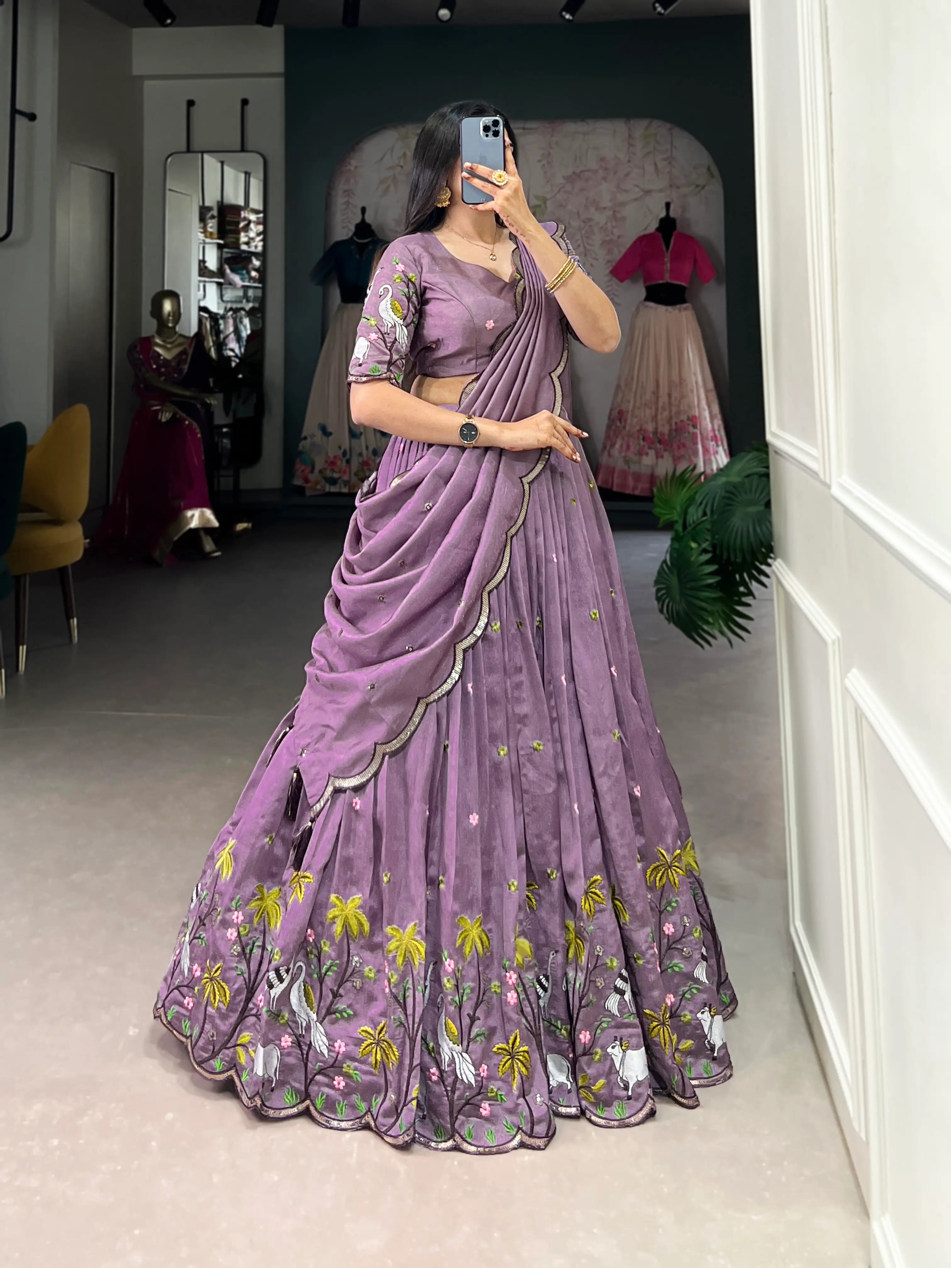 Lavender Shimmer Silk Sequins and Thread Embroidery Work Lehenga Choli | Ready To Wear - qivii
