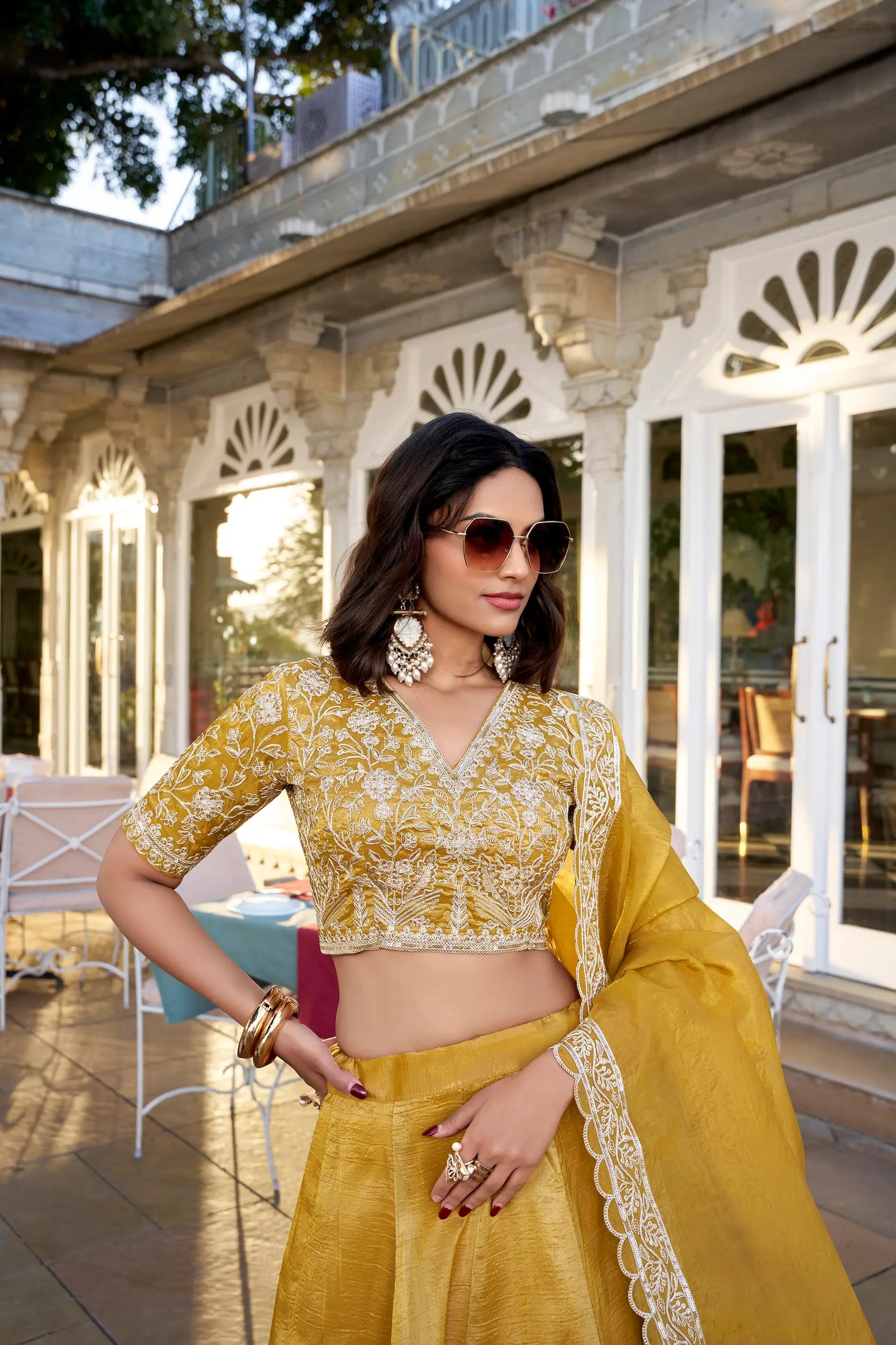 Yellow Goldie Organza Lehenga choli With Thread And Sequence Embroidery | Ready To Wear - qivii