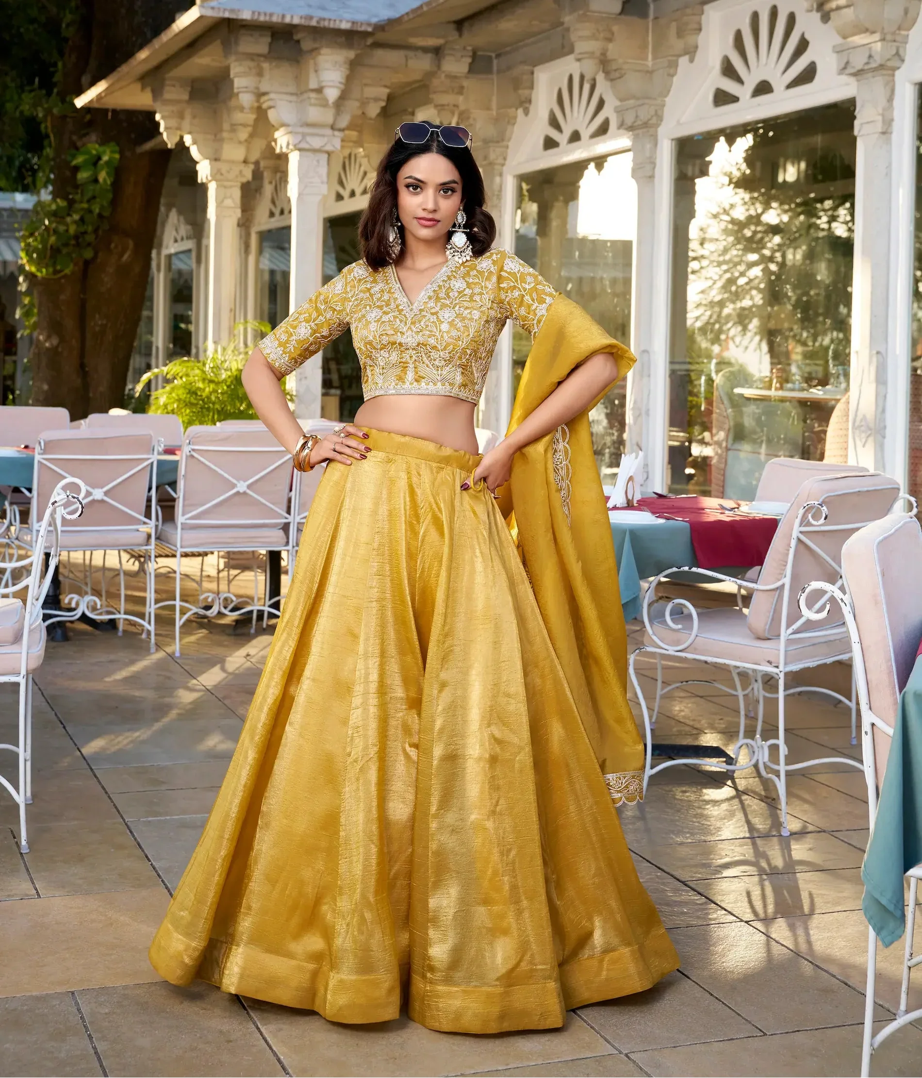 Yellow Goldie Organza Lehenga choli With Thread And Sequence Embroidery | Ready To Wear - qivii