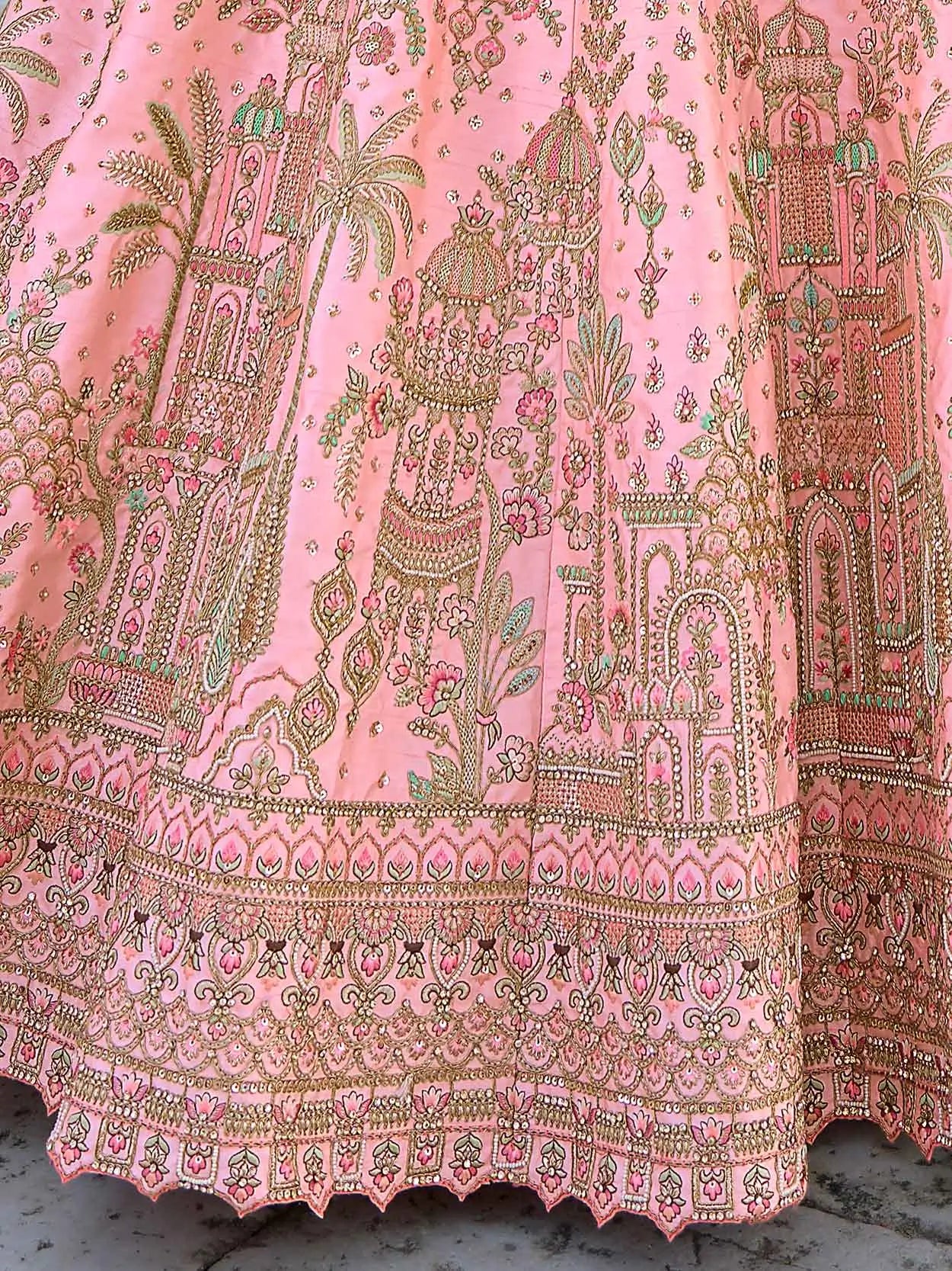 Tea Rose Designer Bridal Lehenga With Heavy Embroidery & 2 Dupatta - qivii