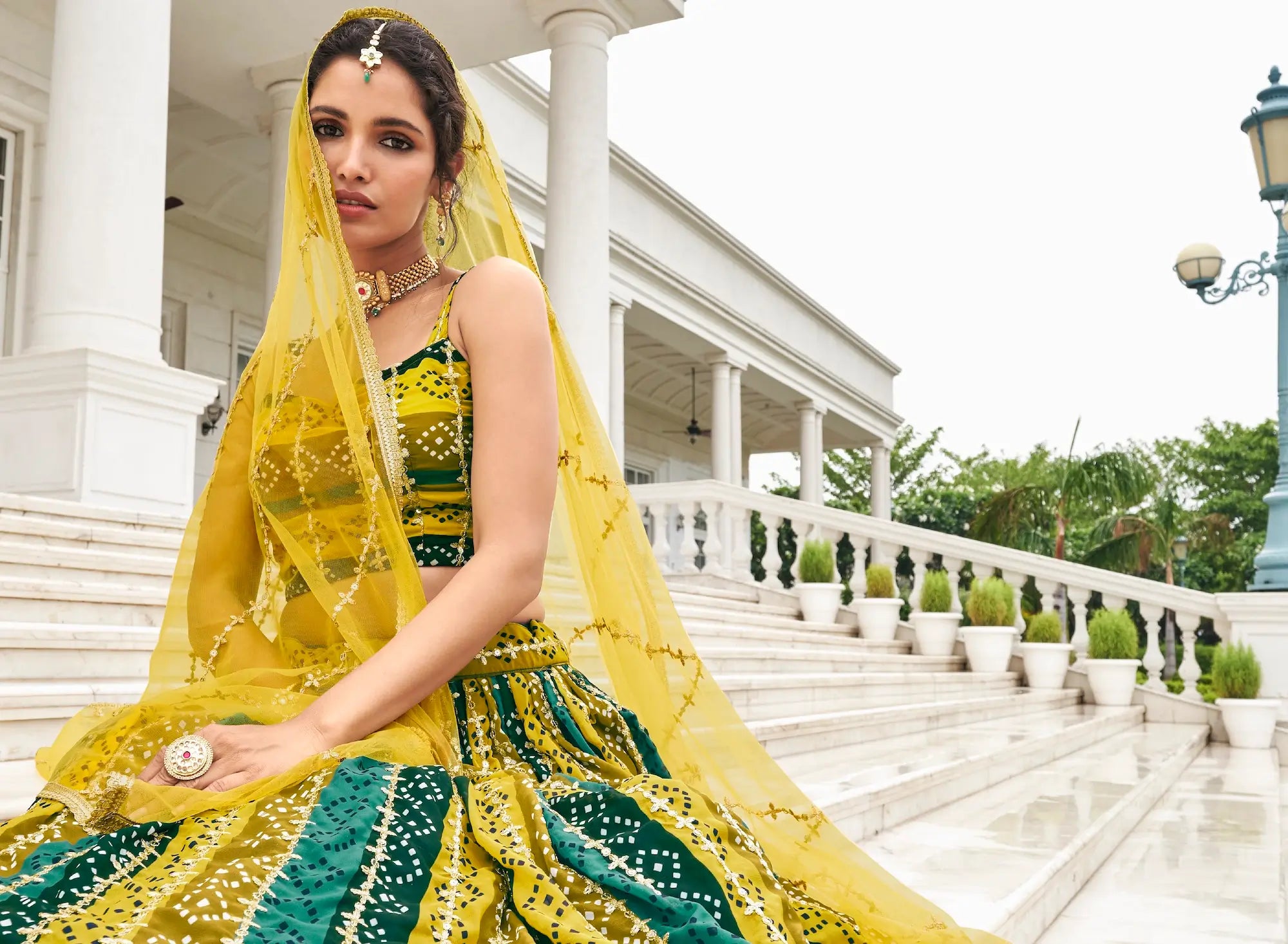Yellow-Multicolor Georgette Lehenga Choli With Digital Print & Embroidery Work | Ready To Wear - qivii