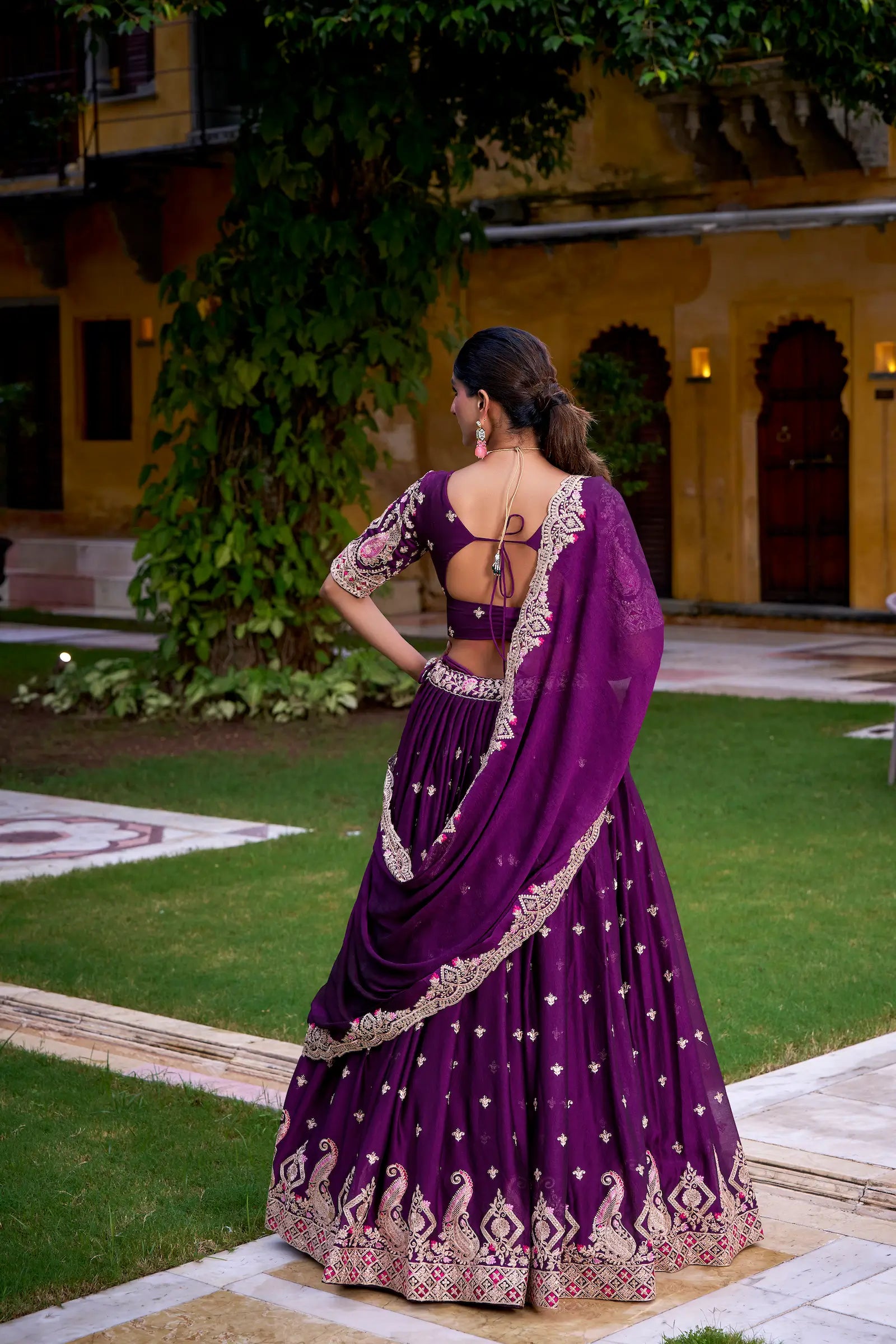 Purple Rangoli Crush Embroidery Lehenga Choli - qivii