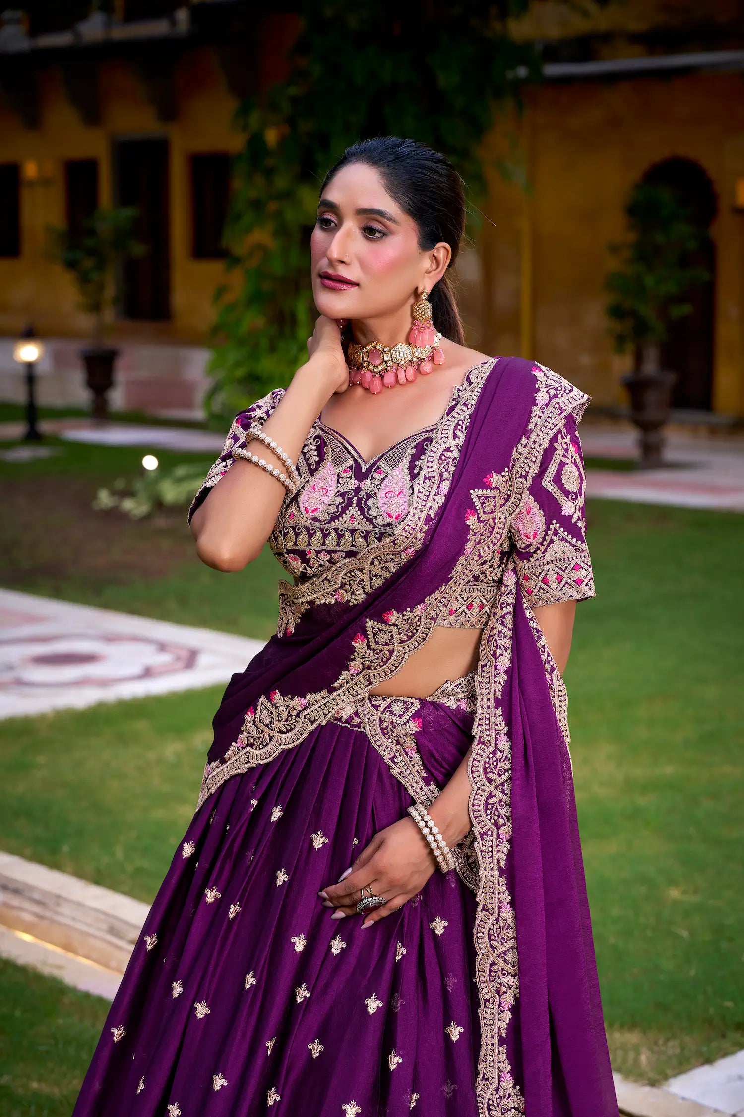 Purple Rangoli Crush Embroidery Lehenga Choli - qivii