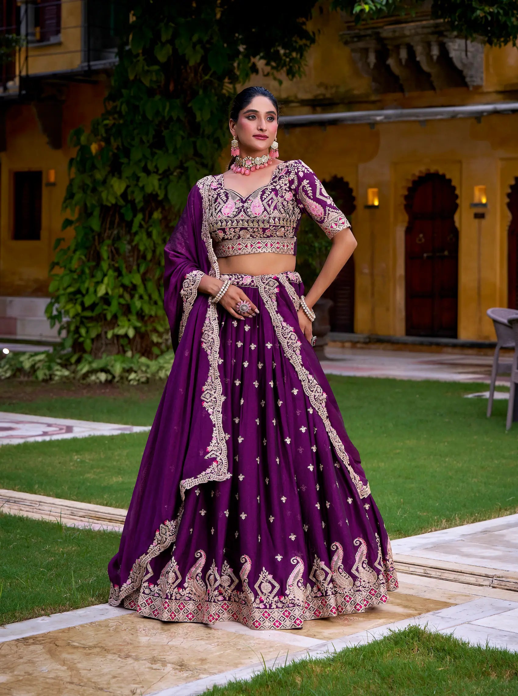 Purple Rangoli Crush Embroidery Lehenga Choli - qivii