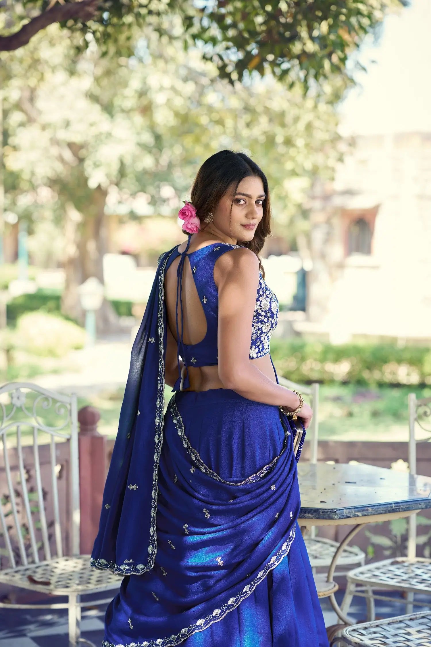 Royal Blue Embroidery & Bead Work Lehenga