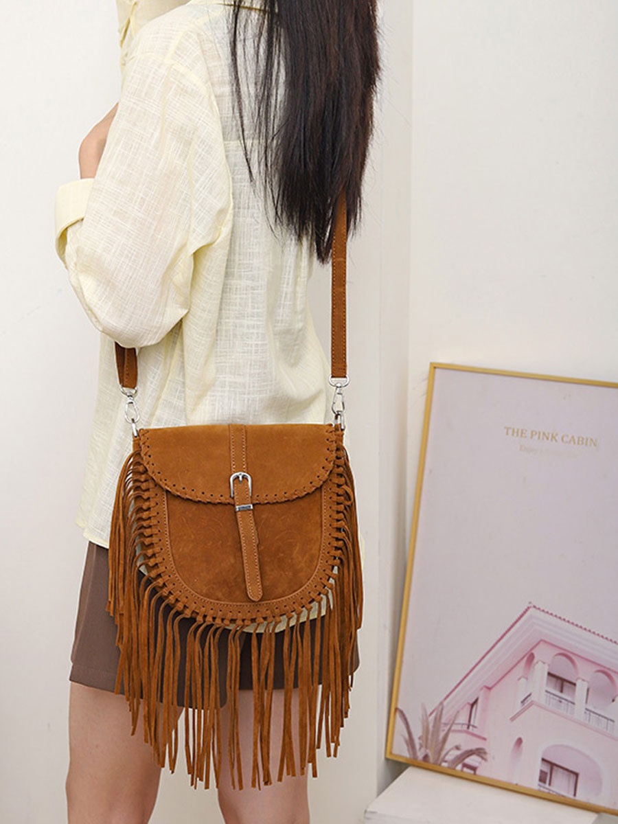 Vintage Bohemian Tassel Suede Shoulder Bag - By Qivii
