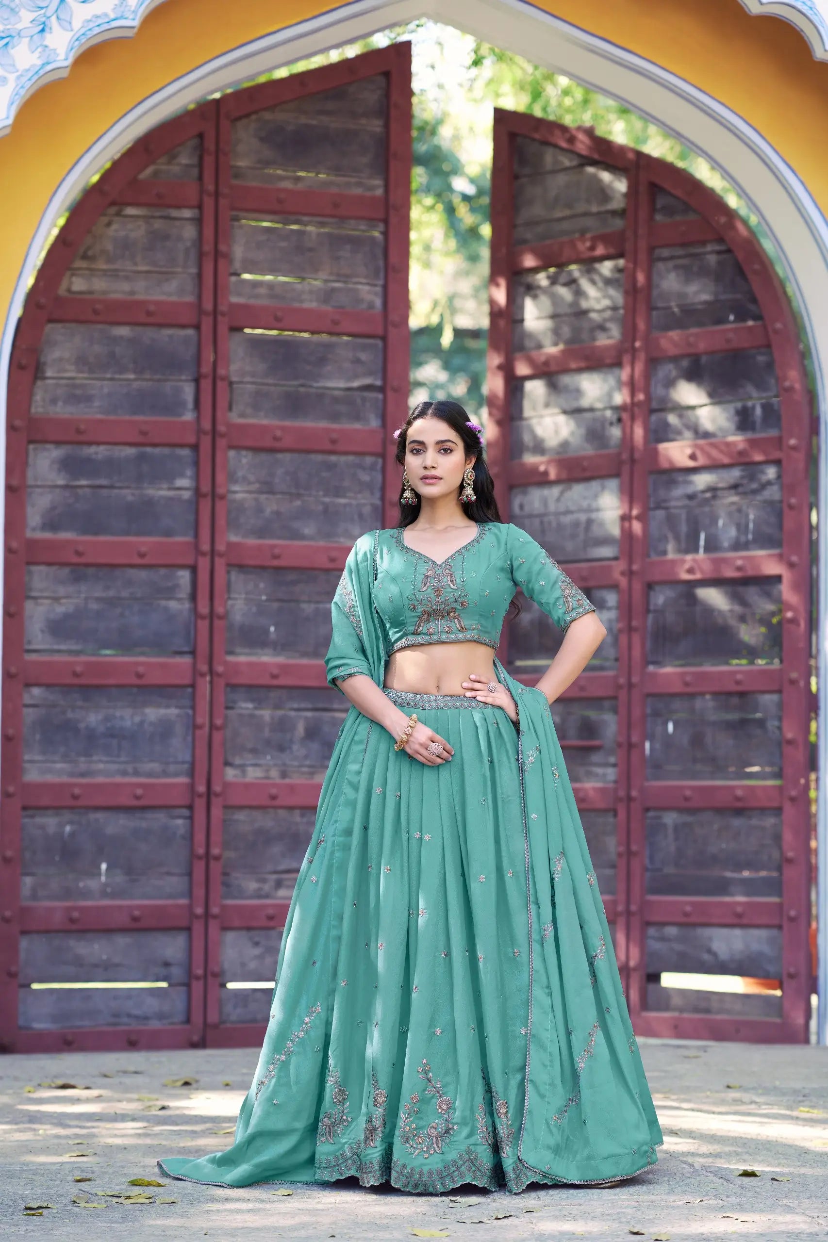 Sky Blue Georgette Embroidery Lehenga Choli