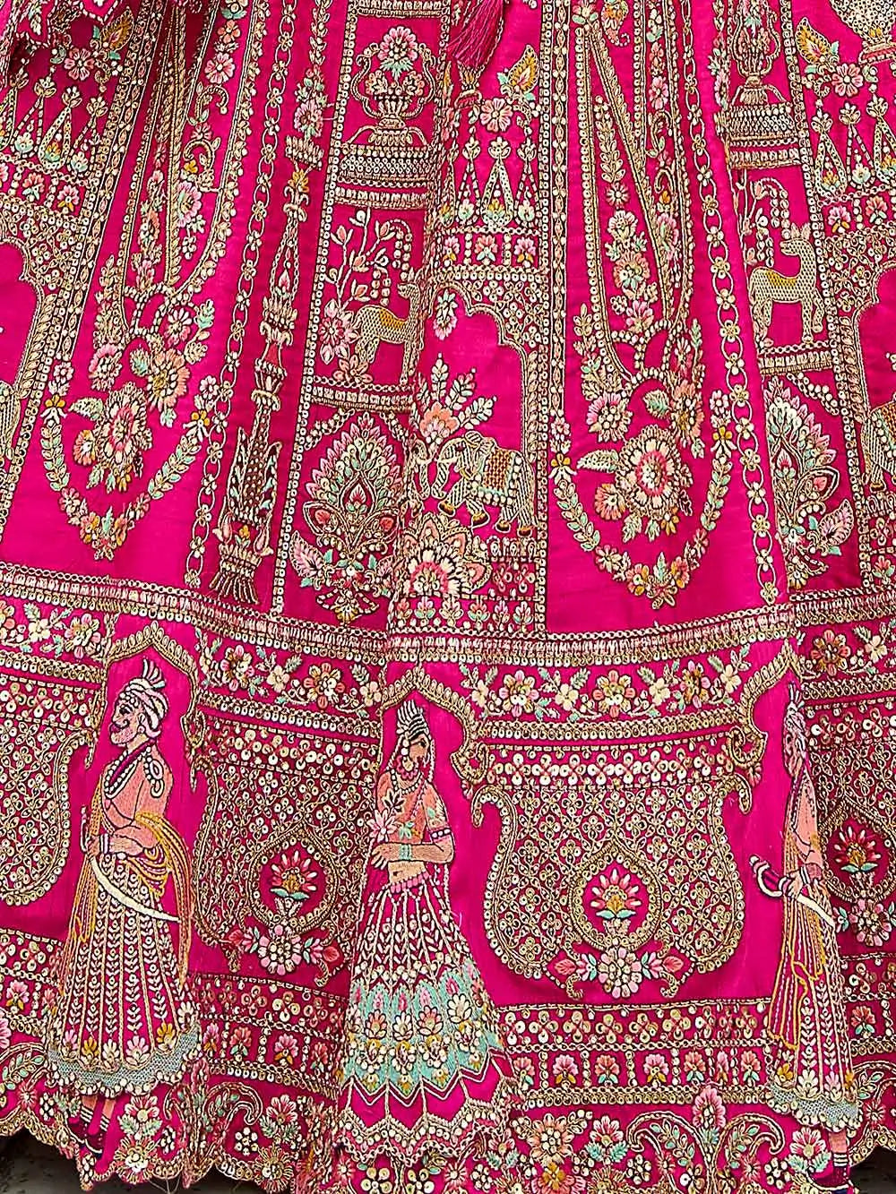 Designer Pink Bridal Lehenga With Heavy Embroidery & 2 Dupatta - qivii