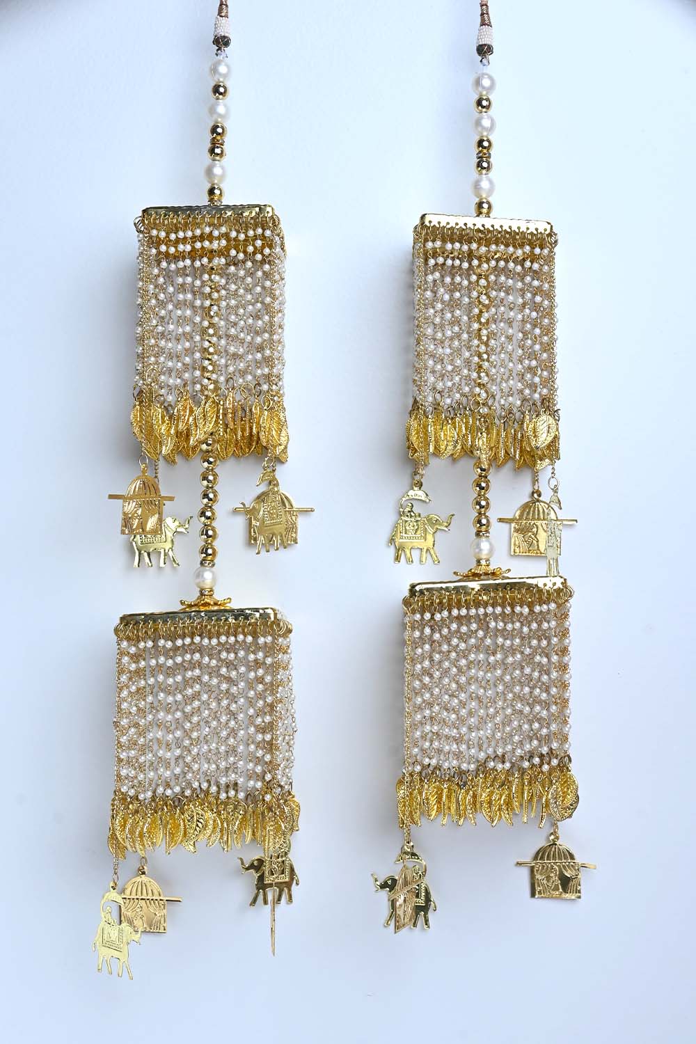 Devanshi Pearl Hanging With Elephant And Doli Motifs Gold Plated Kalire - qivii