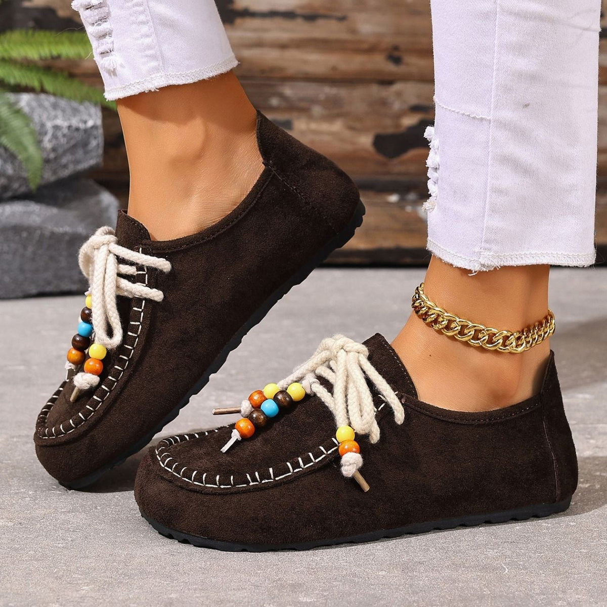 Women's Lenora Beaded Suede Loafers - Vintage Casual Comfort Shoes (US 5-10.5)