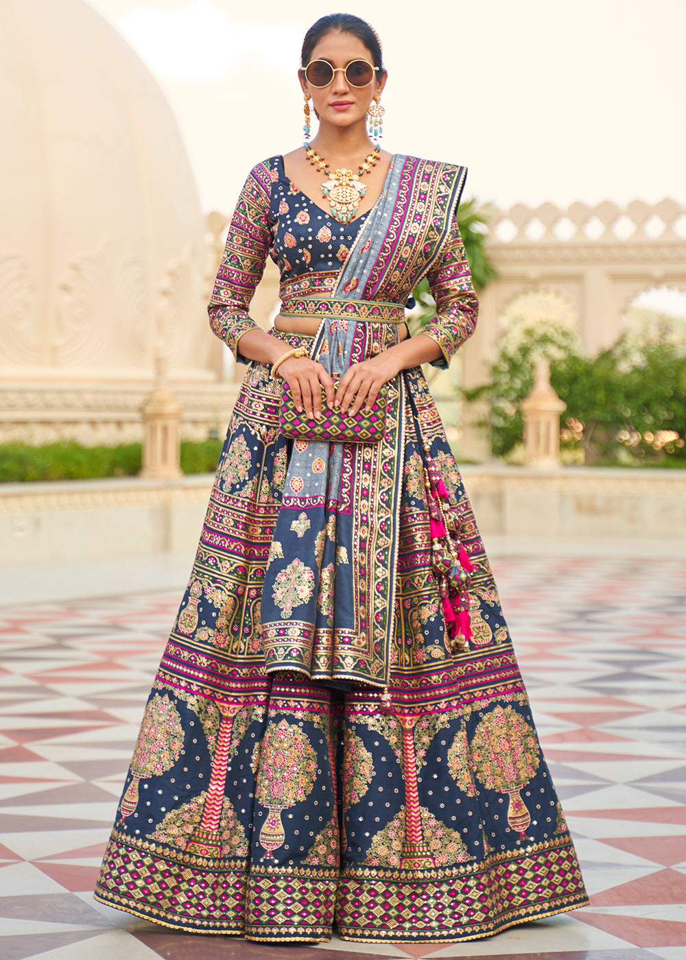 Purple & Pink Ready to Wear Designer Silk Lehenga Choli with Sparkle & Mirror work | Ready To Wear - qivii