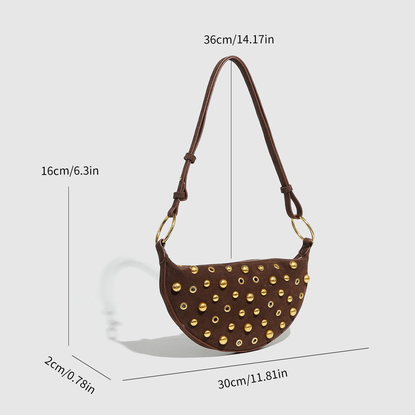 Women's Rebel Rivet Underarm Bag - Punk-Edge Mushroom Stud Shoulder Crossbody with Detachable Strap & Distressed Texture