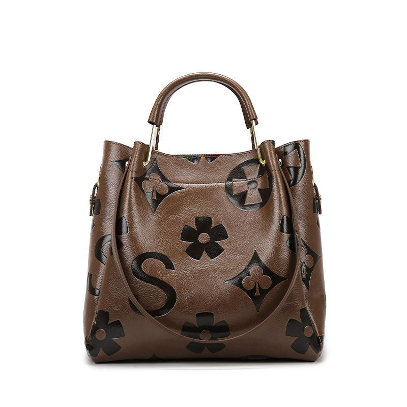 Women's Grain & Grace Bucket Bag - Vintage Embossed Carryall with Detachable Pouch for Women | Textured Leather Mother-Daughter Tote