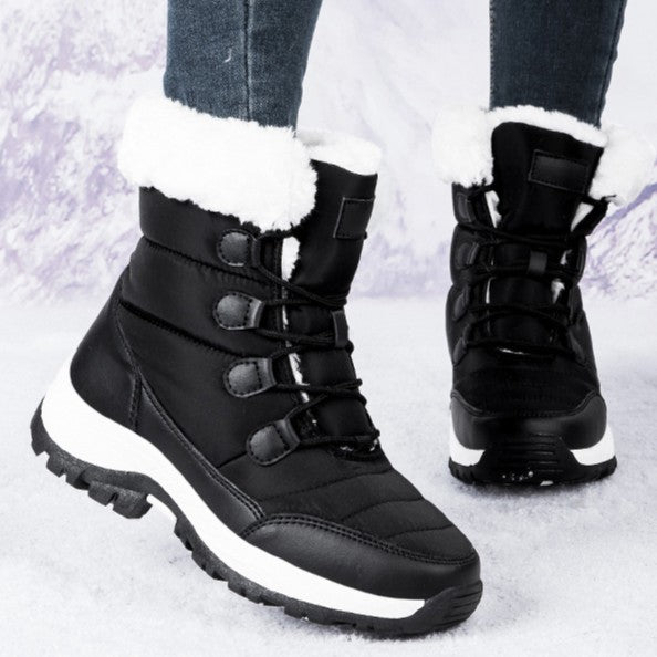 Women's Thermal Winter Hiking Boots - High-Cut Fleece Lined Snow Boots (Pink, White & Black - US 5-10)