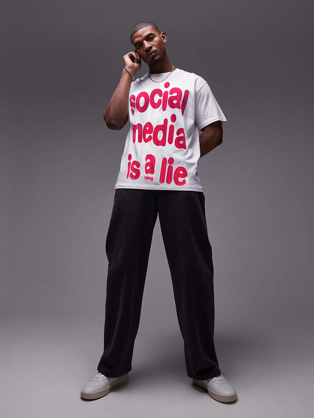 White Social Media Oversized Tshirt