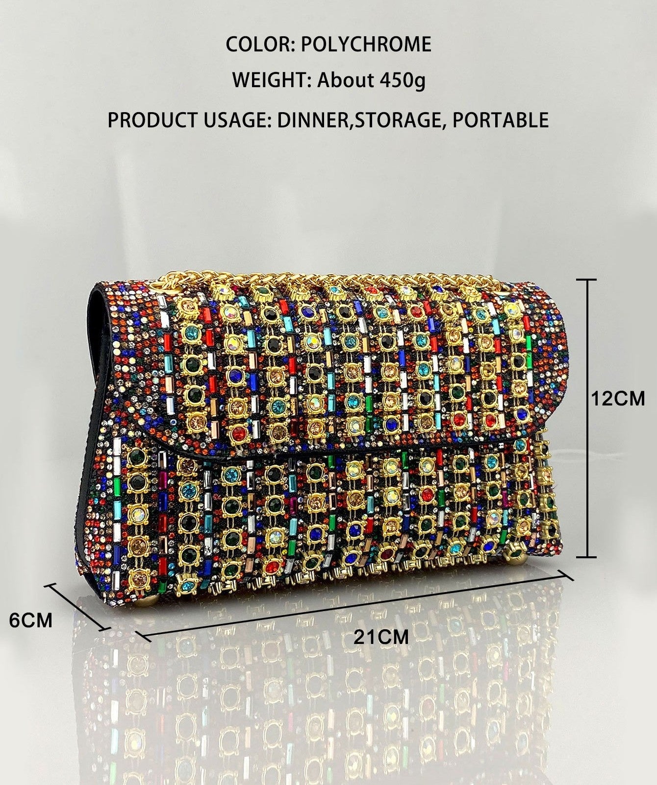 Women's Crystal-Embellished Evening Clutch – Women’s Adjustable Chain Strap Shoulder Bag for Galas, Parties & Luxury Events