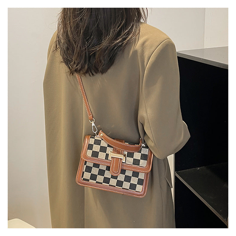 Women’s Stylish Houndstooth Checkered Crossbody Bag - Compact Square Shoulder Bag for Everyday Use