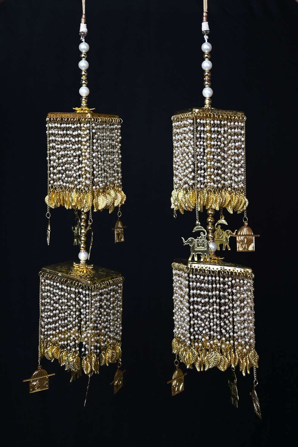 Devanshi Pearl Hanging With Elephant And Doli Motifs Gold Plated Kalire - qivii