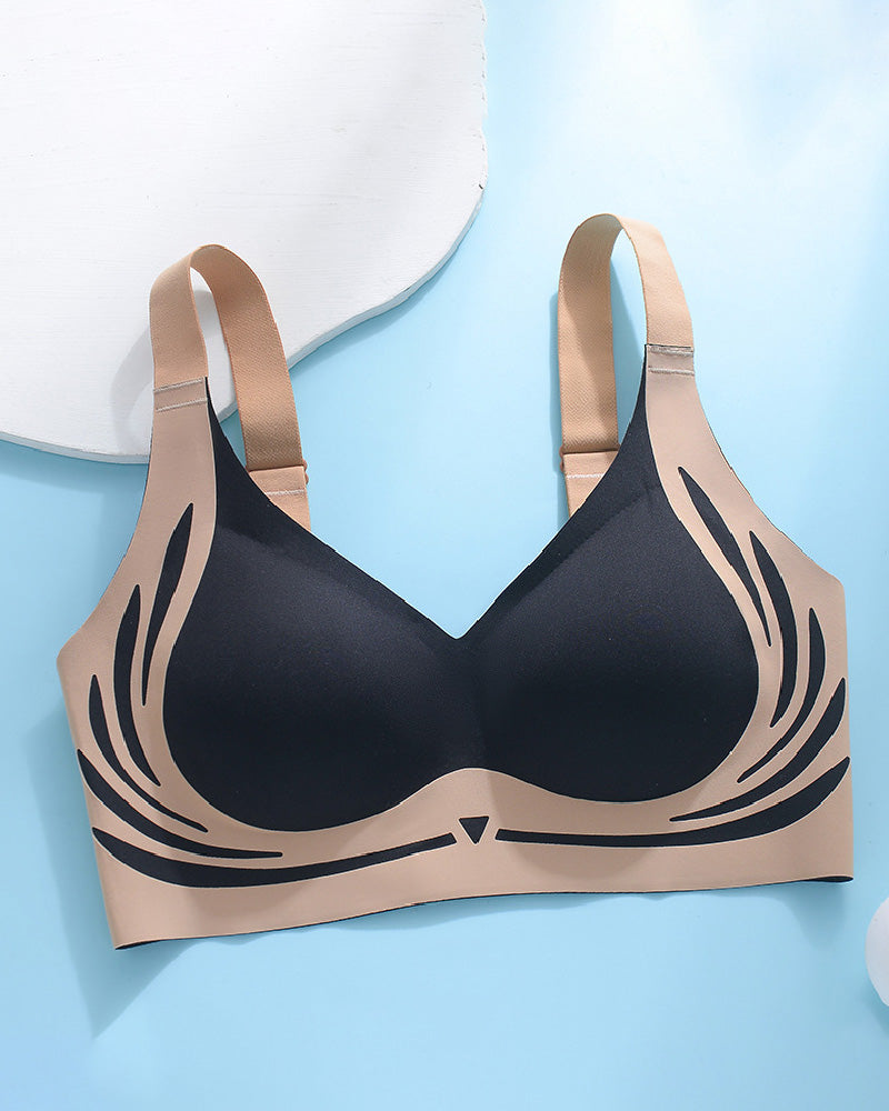 Seamless Contrast Color Wireless Soft Anti-sagging Push Up Sleep Bra - By Qivii