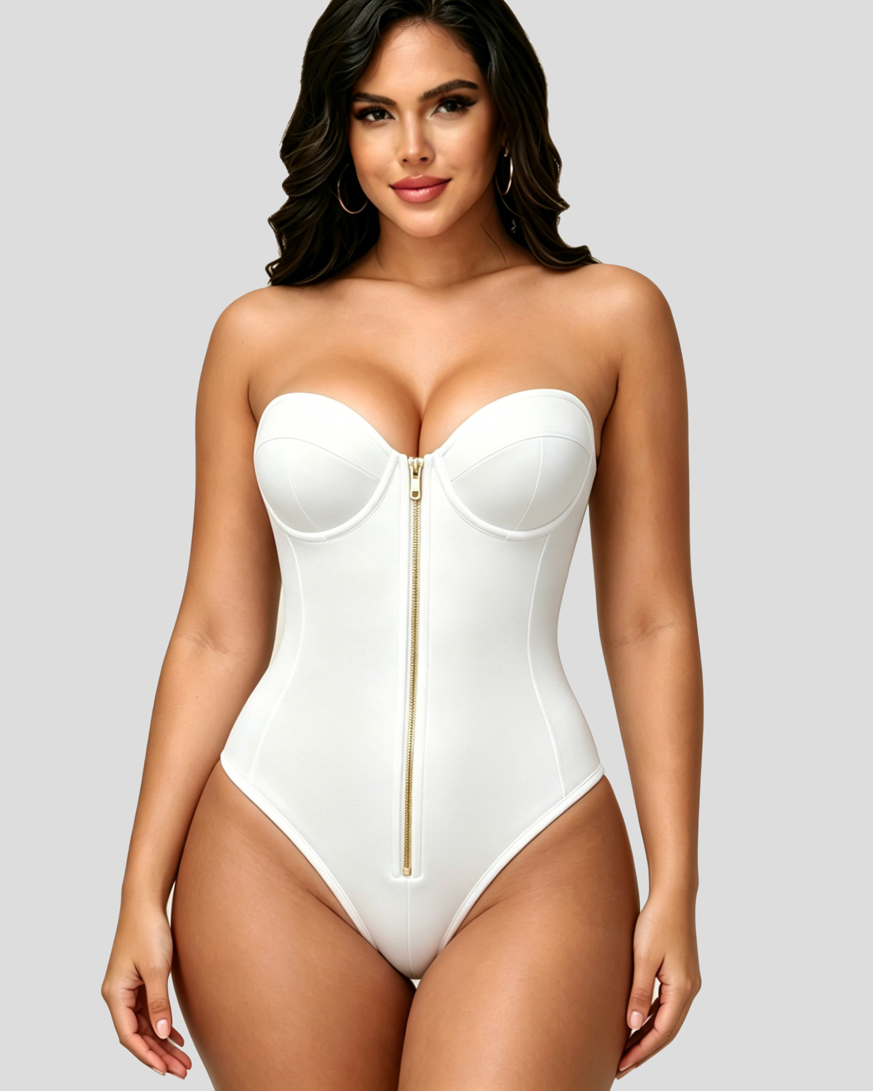 Hourglass Front Zipper Bodysuit with Lace-Up Back - By Qivii