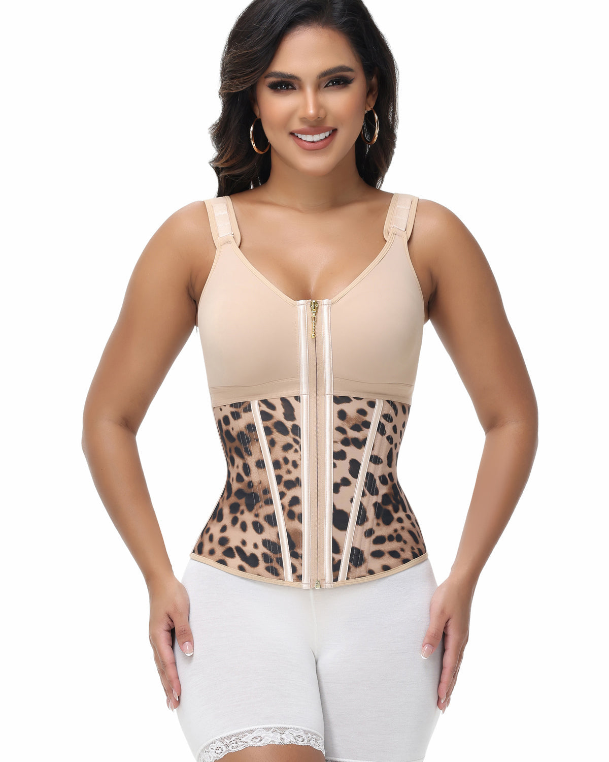 Women's Leopard Print Vest Tummy Control Waist Trainer With Bra